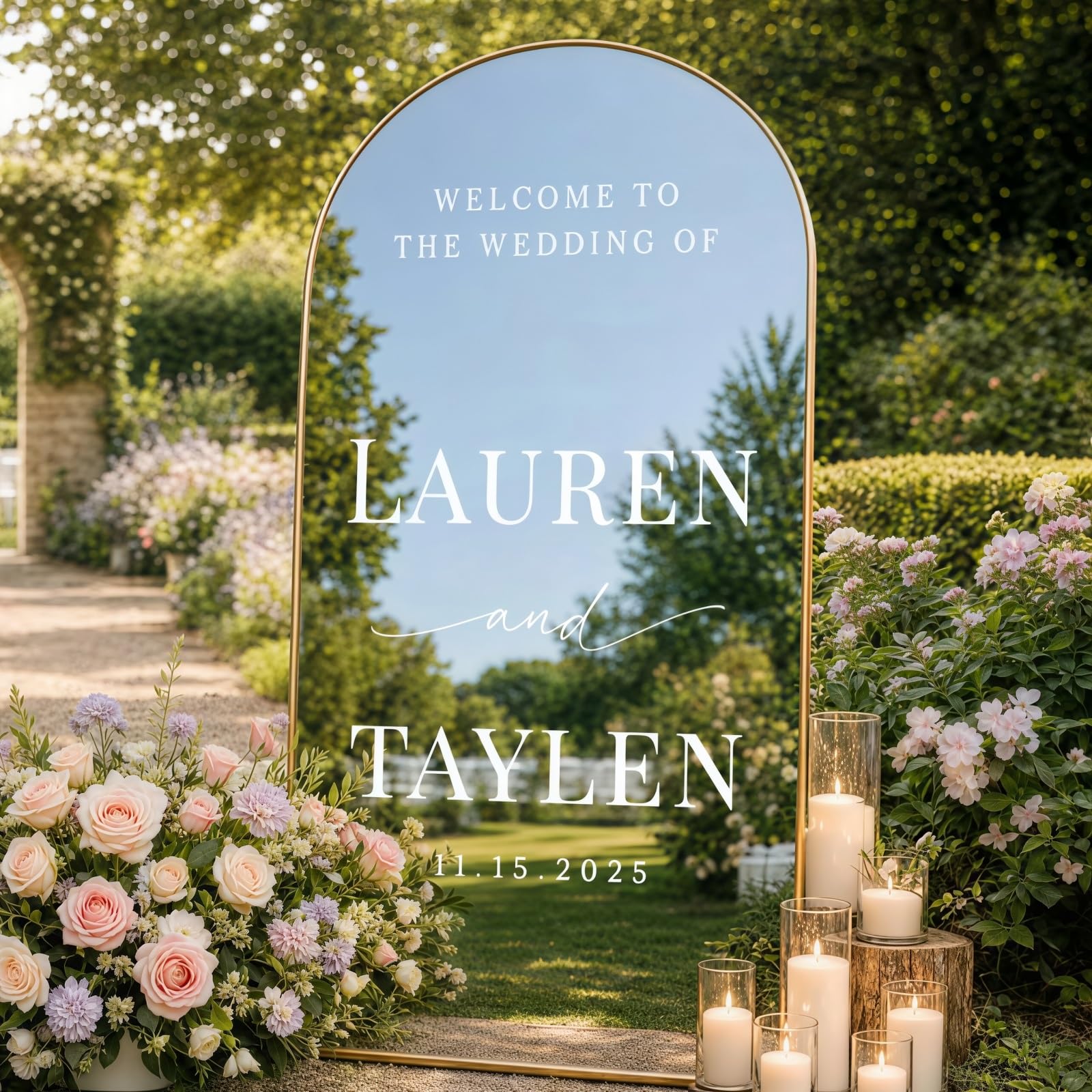 Personalized Wedding Welcome Sign Decal for Mirror, Monogram Vinyl Sticker, Custom Name and Date Ceremony Backdrop Sticker, Party Decorations