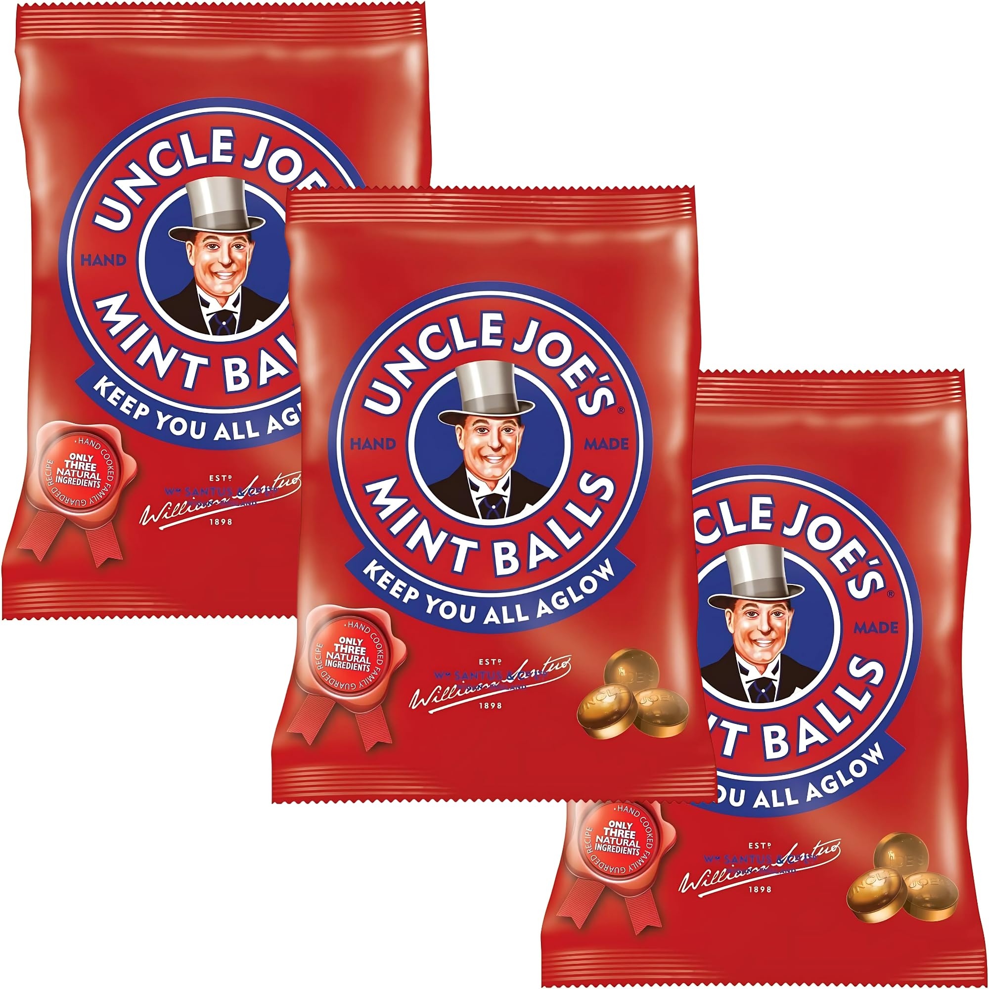 Uncle Joe’s Mint Balls Bag 3.17 Oz (Pack of 3) | All Natural, Vegan, Gluten Free British Candy | Real Peppermint Oil Hard Candy | Individually Wrapped English Mints | Imported UK Peppermint Treats