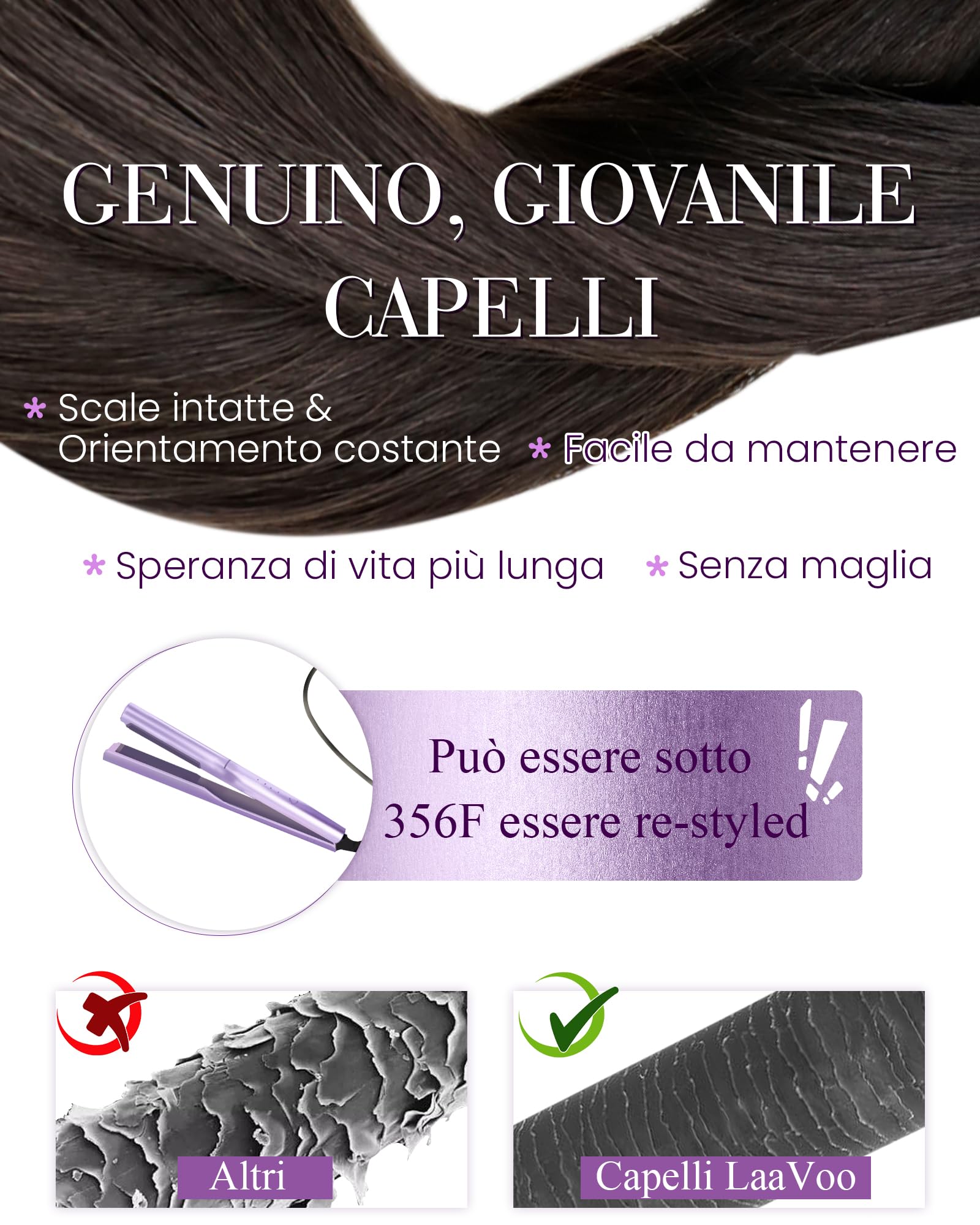 Totale 130g Extension Capelli Veri Cheratina con Extension Tessitura Capelli Veri PU OVO Weft Castano Scuro 60cm