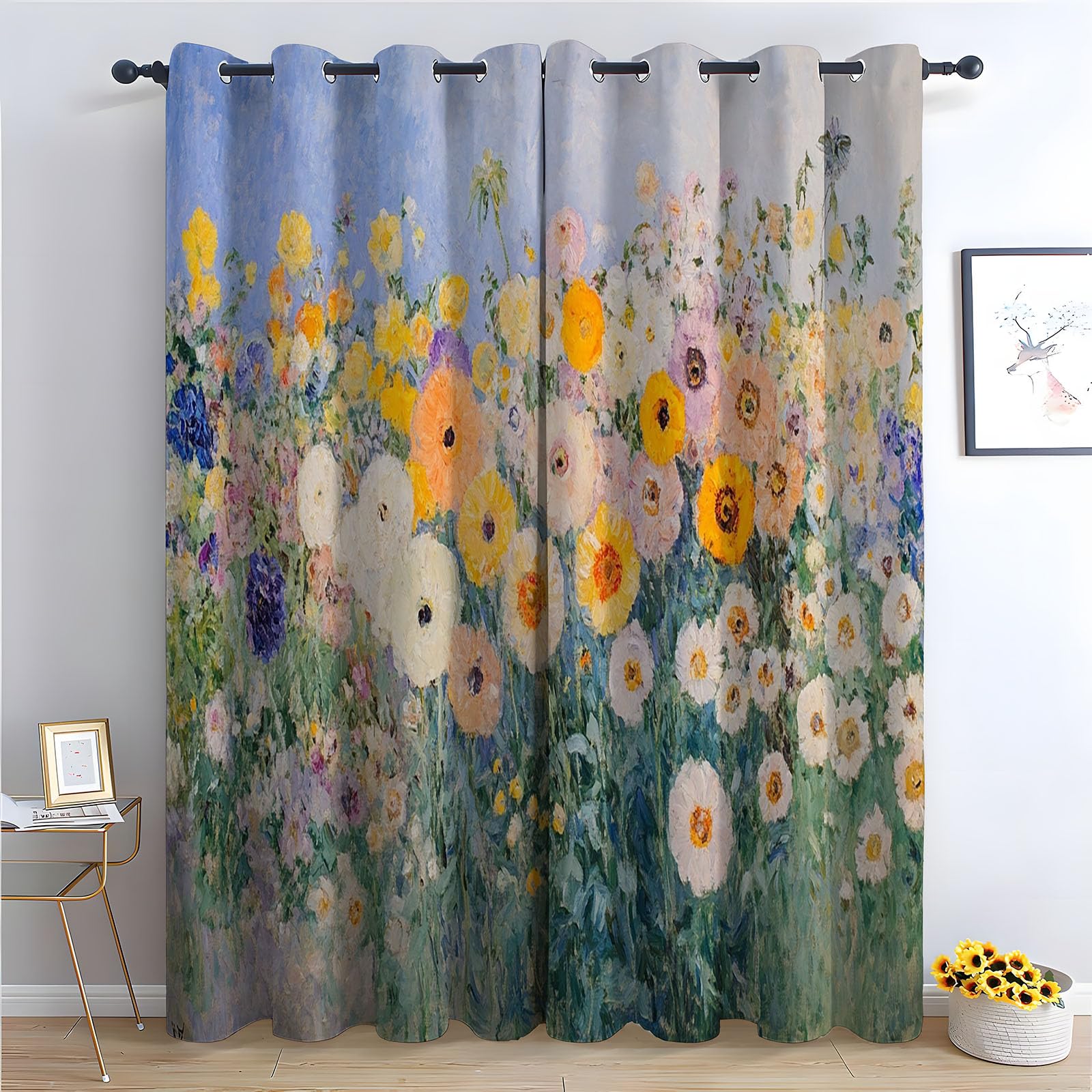 WQBQKKX Plants Curtains Elegant Bohemian Flower Plant Print Thermal Insulated Window Drapes, Botanical Art Window Treatments-42 W x 84" L (Pack of 2)