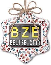 NEONBLOND Christmas Ornament BZE Airport Code for Belize City Red White Blue Xmas