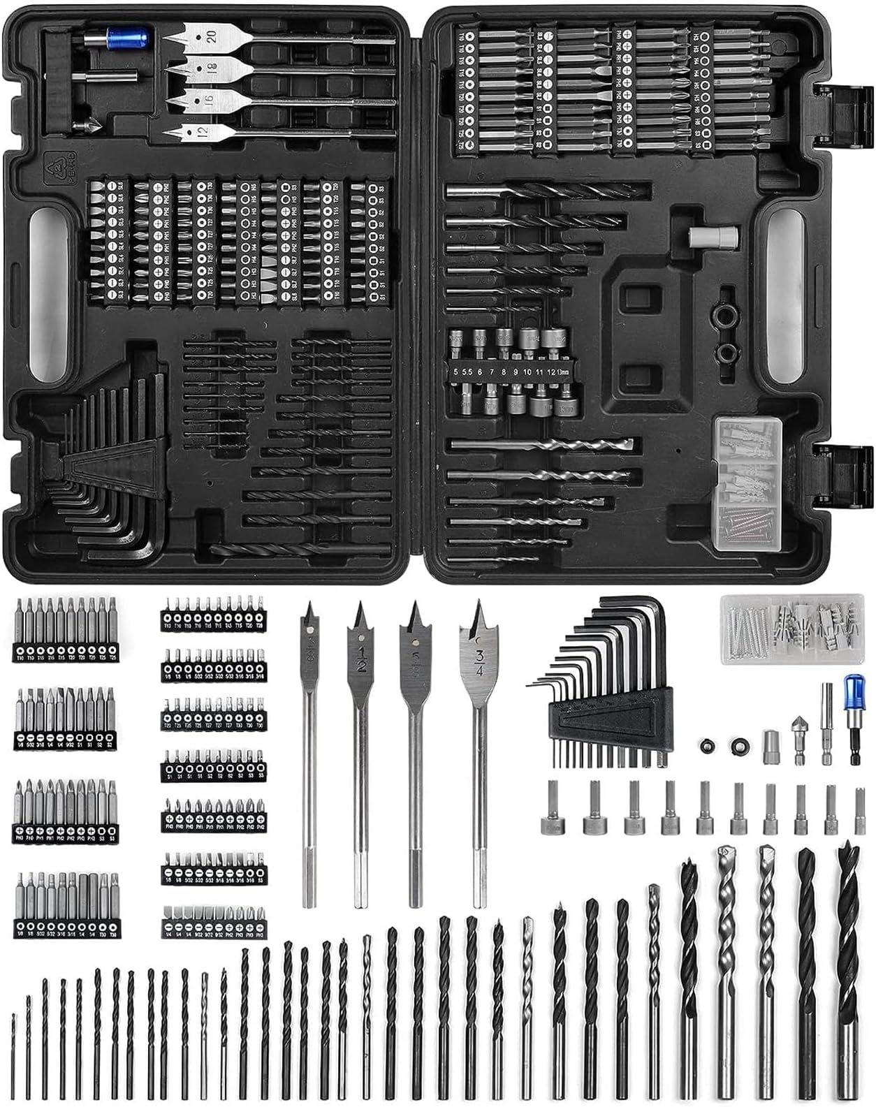 ZEITE Drill Bit Set, Screwdriver Bit Set, 201-Piece Impact Driver Bit Set, Tools for Men, Drill Bits for Wood Metal Cement Drilling and Screwdriving, Gift for Men