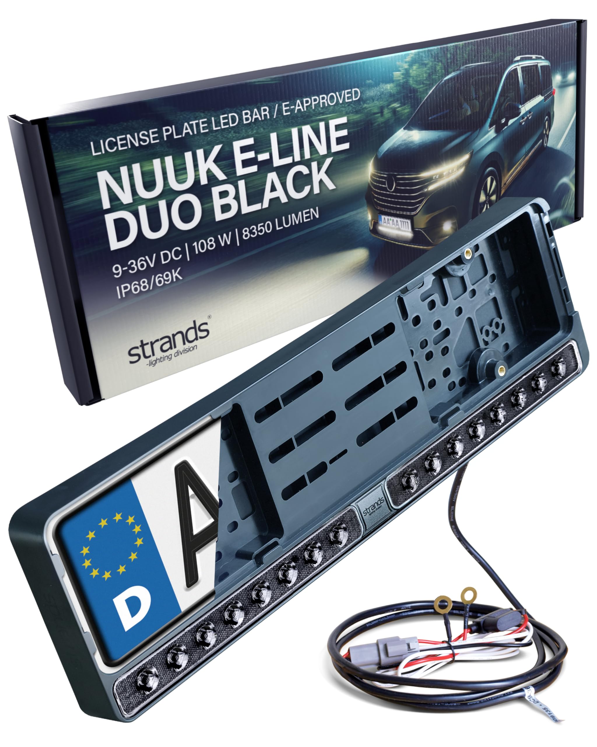 Nuuk LED-Leiste im Kennzeichenhalter + Produktbeschreibung: E-Line Duo Black