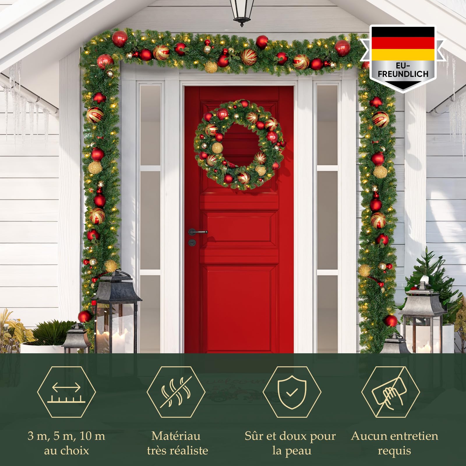 SALCAR Guirlande Sapin Artificiel, 5m Guirlande Noel Sapin Lumineuse pour Cheminées Escaliers Décorés, 200 LED, Exterieur avec Interieur
