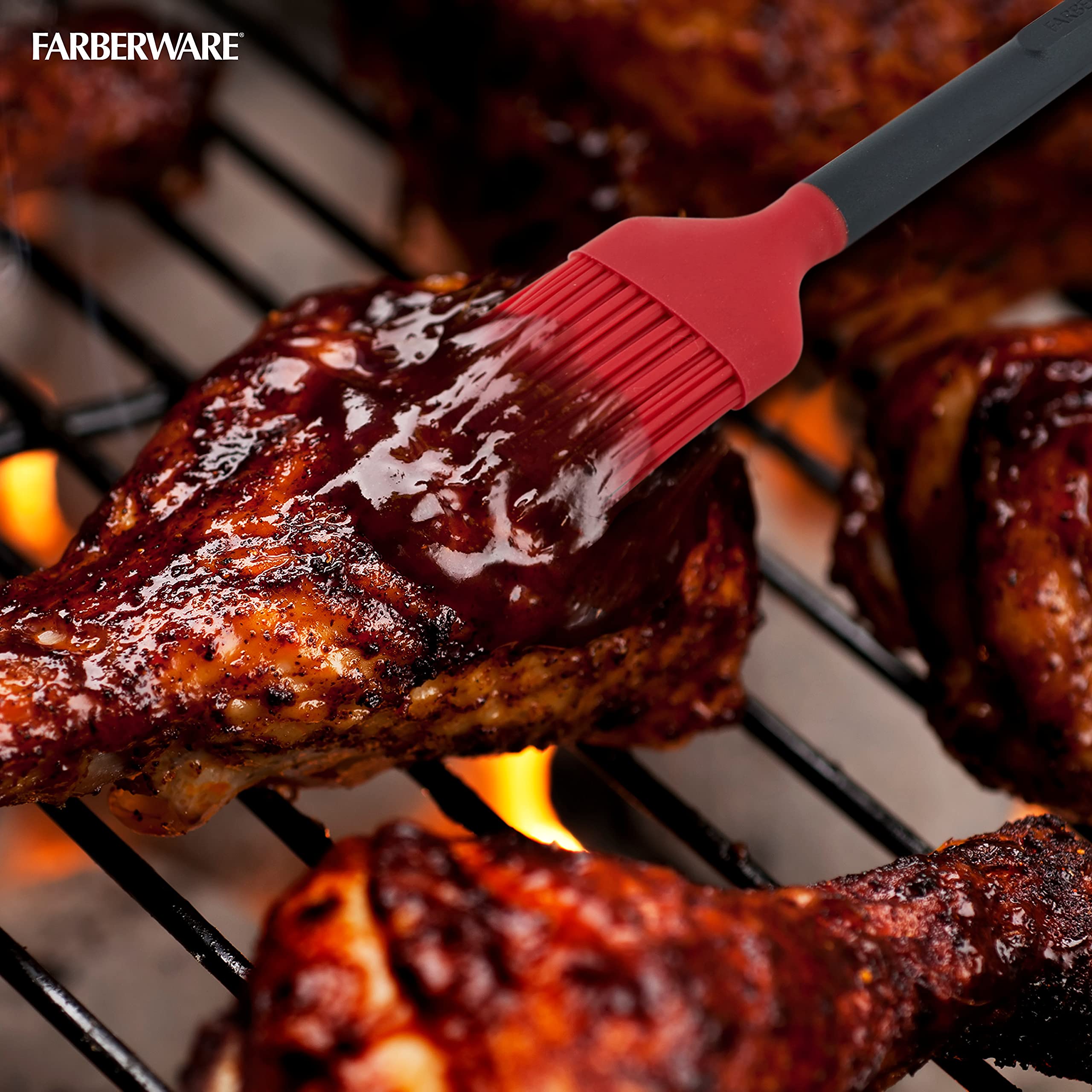 Farberware 5261924 Grillpinsel aus Silikon und Kunststoff, 1 Stück, Rot und Schwarz