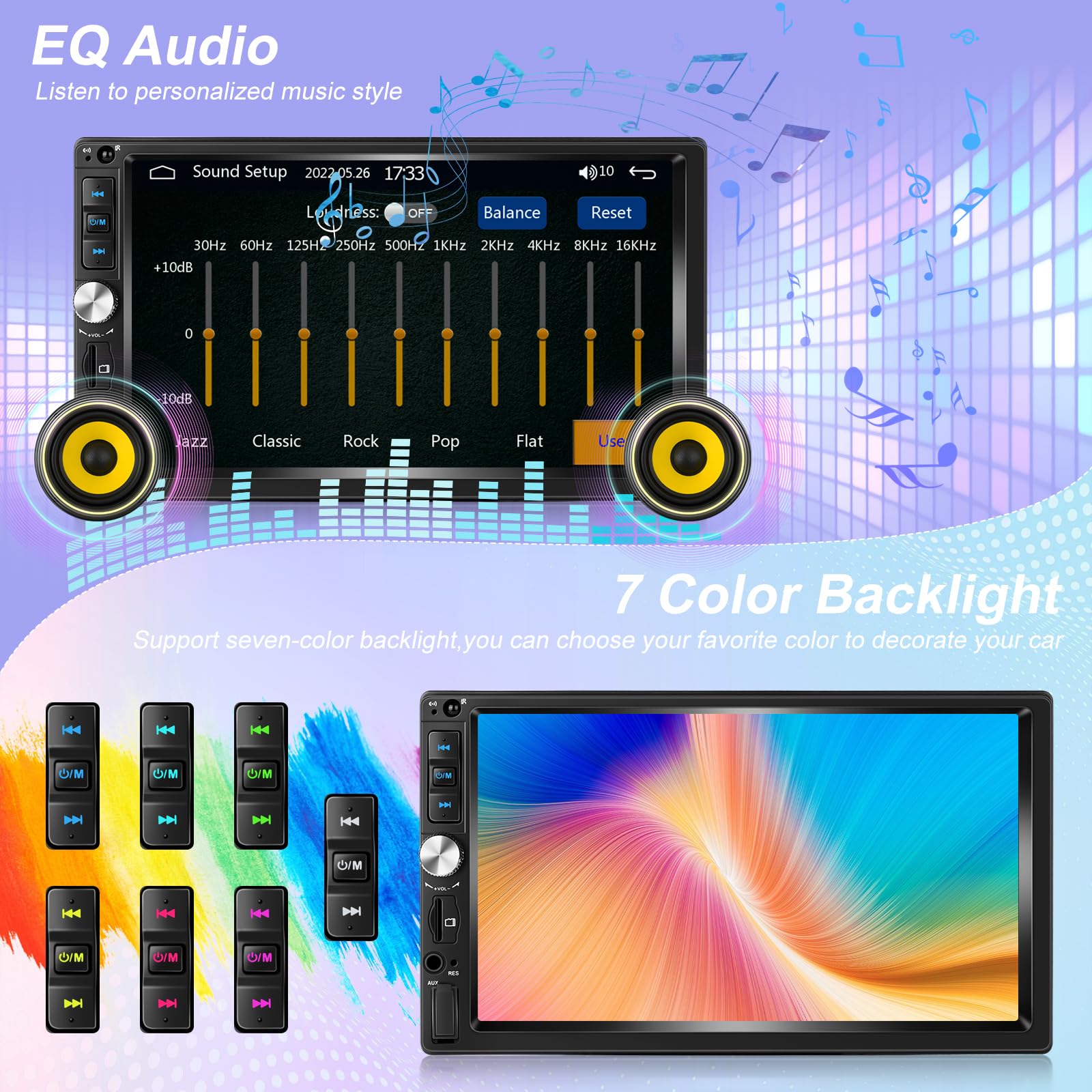 Autoradio 2 Din con Wired Carplay e Android Auto - Radio Touchscreen da 7 Pollici con EQ, Mirror Link, Bluetooth, Radio FM, SWC, Ingresso USB/AUX/SD + Telecamera di Backup
