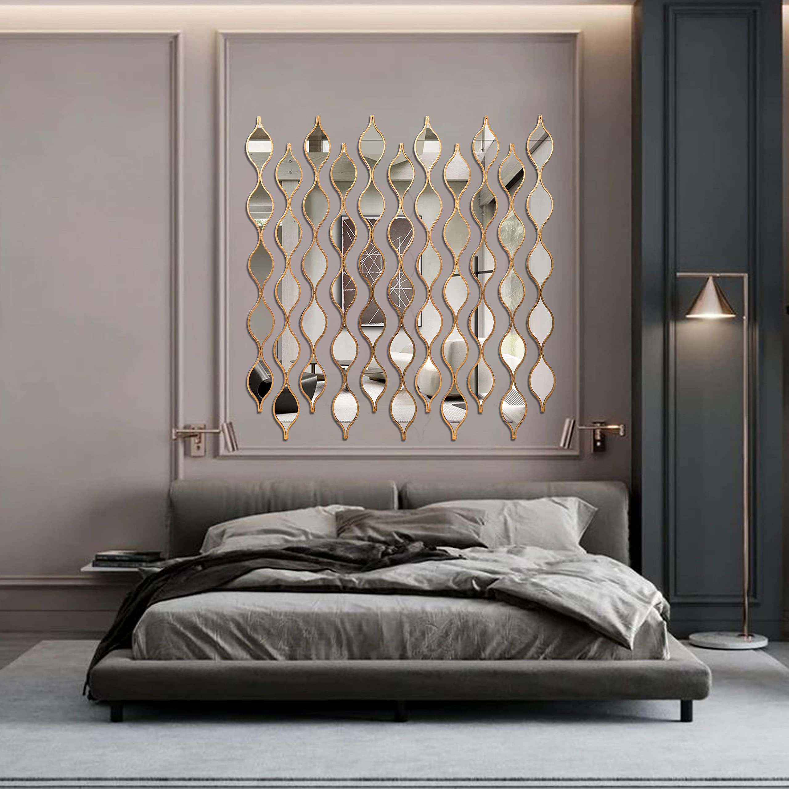 VELLQUE Teardrop Mirror Wall Decor Set of 5,Gold Living Room Decor Mirror Wall Sets,Decorative Mirrors for Wall Decor Living Room,Long Skinny Mirrors for Wall,Irregular Mirror