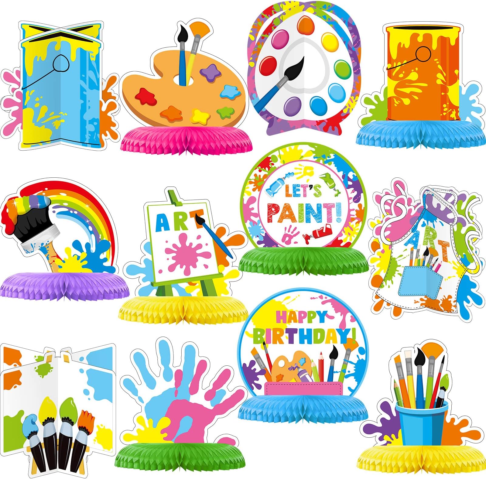 12 Pieces Art Painting Party Supplies Painting Honeycomb Centerpieces Paint Art Birthday Party Decoration Art Paint Artist Table Toppers for Art Painting Theme Birthday Party Baby Shower Decorations