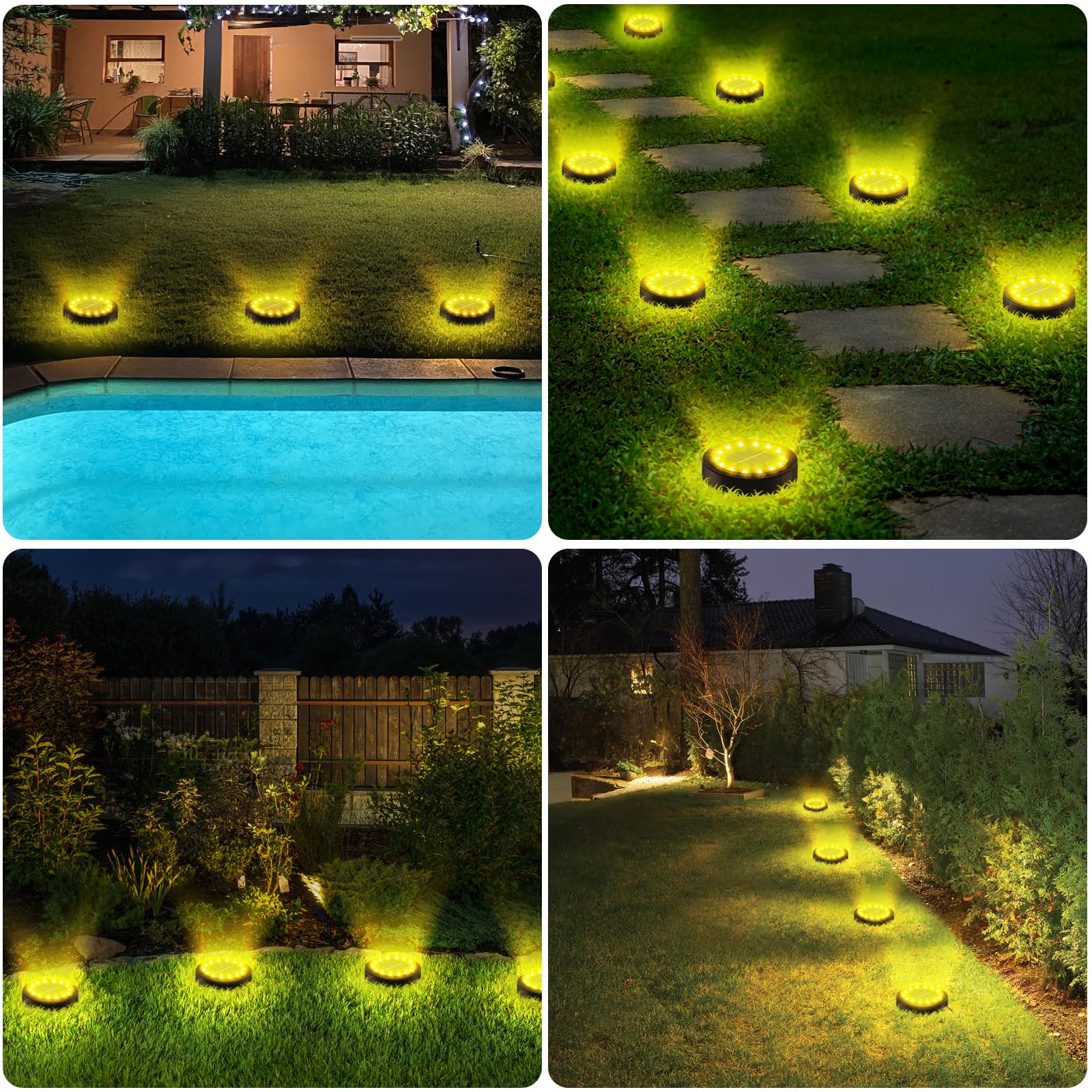 14LED Luci Solari per Giardino, Nuovo stile 2024 Lampade Solare Esterno Incasso Faretti a Terra Luce Sepolta Solare Impermeabile per Prato Vialetto Scala Paesaggio (8, Bianco caldo)
