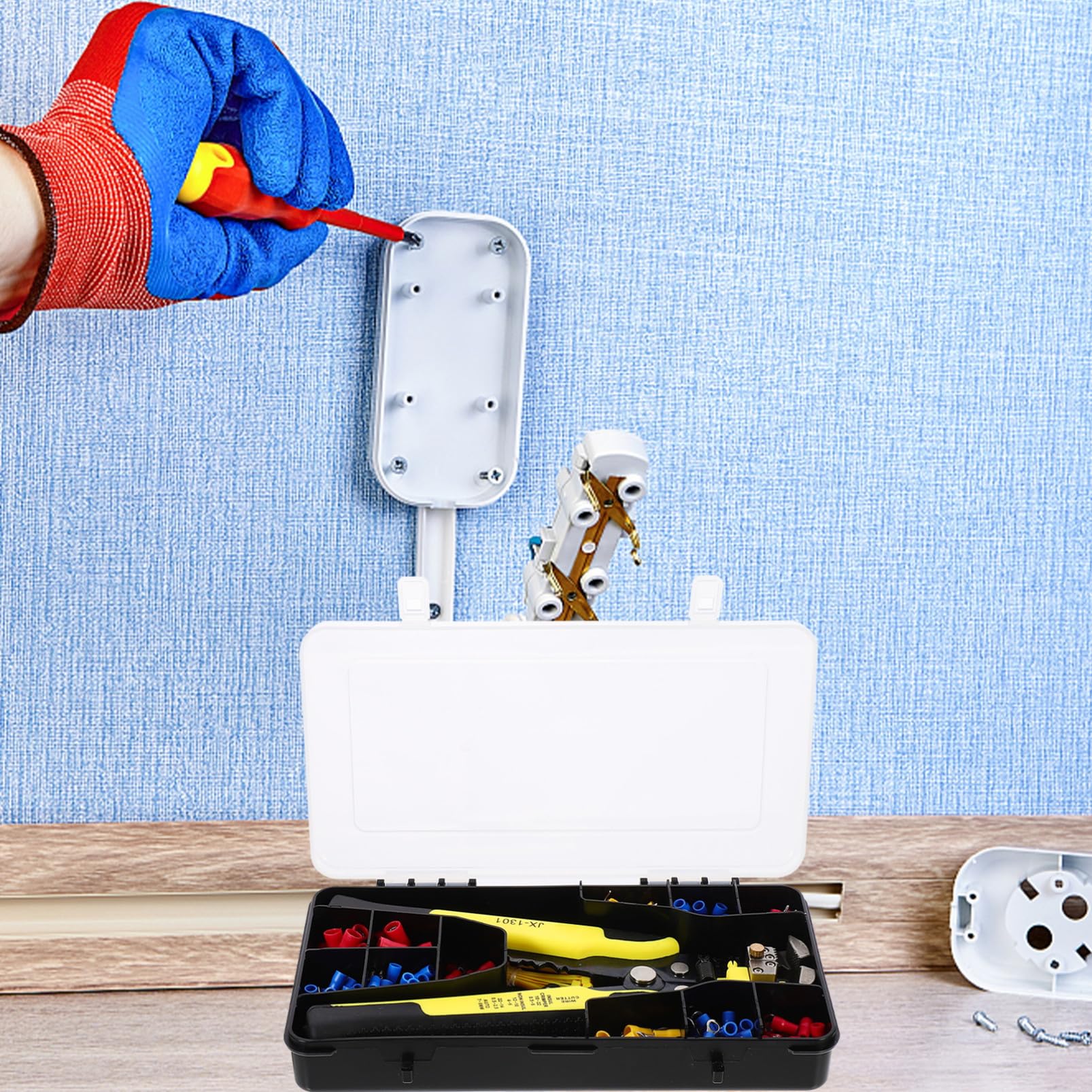 POPETPOP Kit de Alicates para Crimpar Terminales de Cable Material de Acero y con Mecanismo de Adecuado para Reparaciones Eléctricas en Automóviles y Uso Doméstico