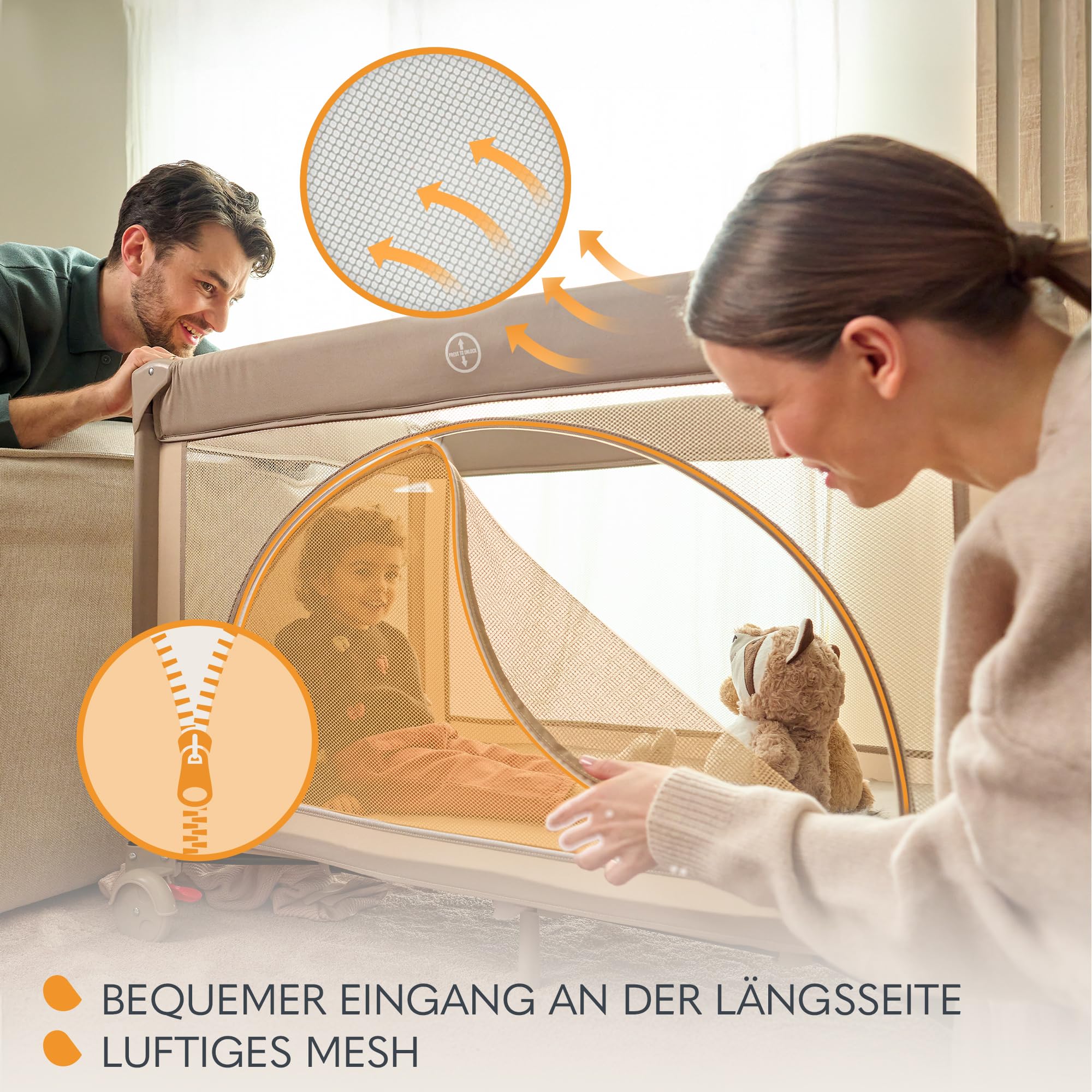Lionelo Laura 2-in-1 Reisebett bis zu 15 kg Laufgitter von 0 bis 36 Monate Seitlicher Einstieg T25 Schaumstoffmatratze, 2 Höhenstufen, Reisetasche, Räder mit Bremse