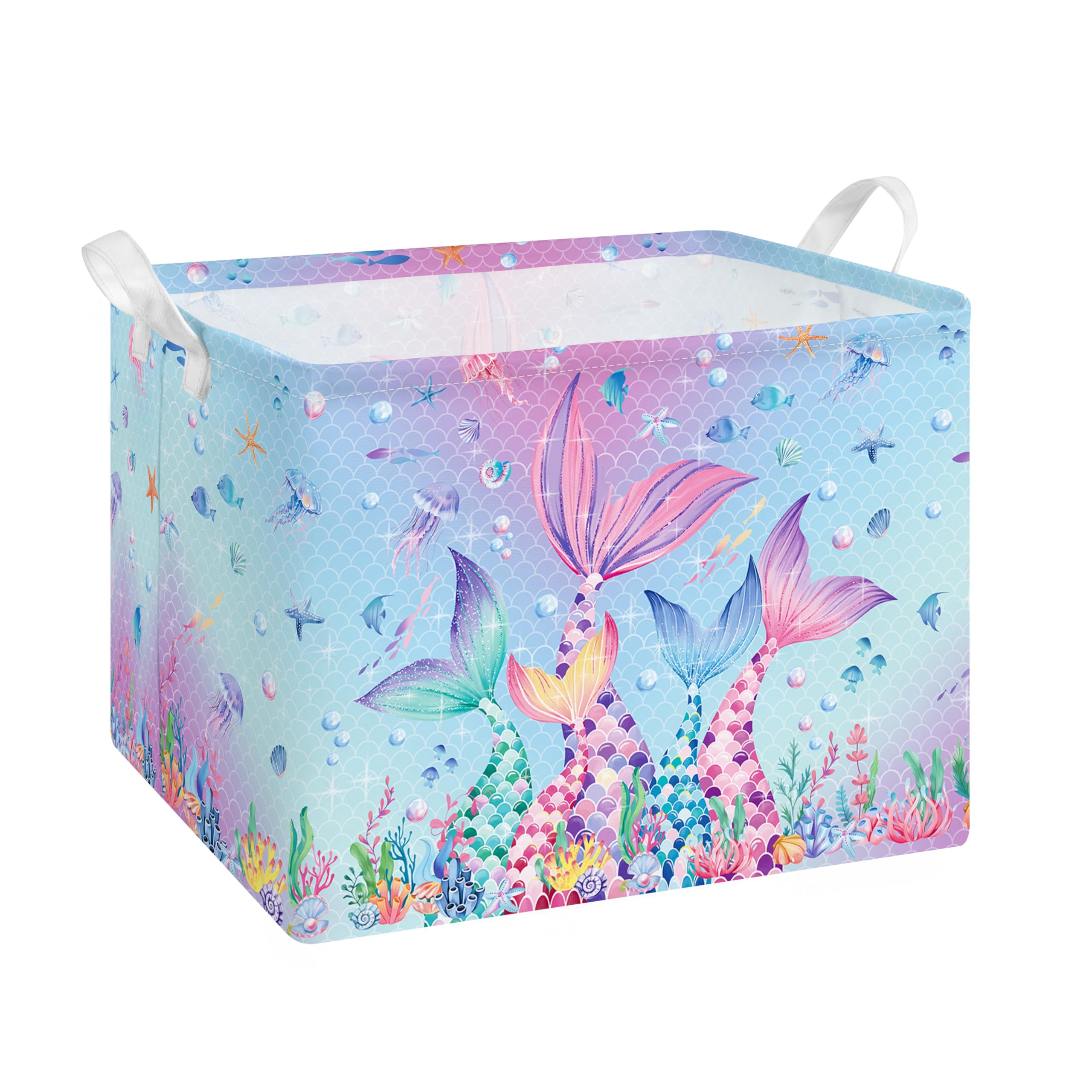 alldomess Large Kids Storage Baskets for Organizing 40*30*30cm Collapsible Laundry Basket with Handles Fabric Nursery Storage Bins for Clothes Books Toys Room Deco Mermaid
