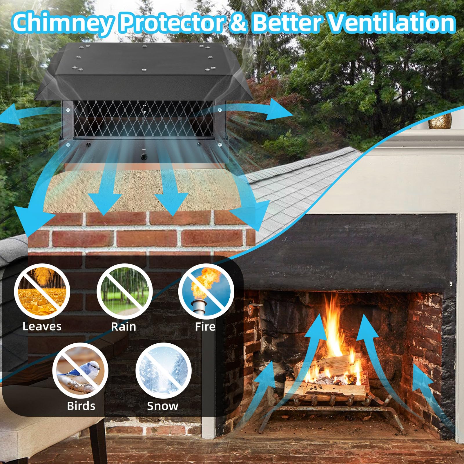 Tapa de chimenea para chimenea, tapas de chimenea para exteriores, 9 x 13 pulgadas, cubierta de chimenea para chimenea, tapa de lluvia, cubierta protectora superior de chimenea para chimenea, cubierta