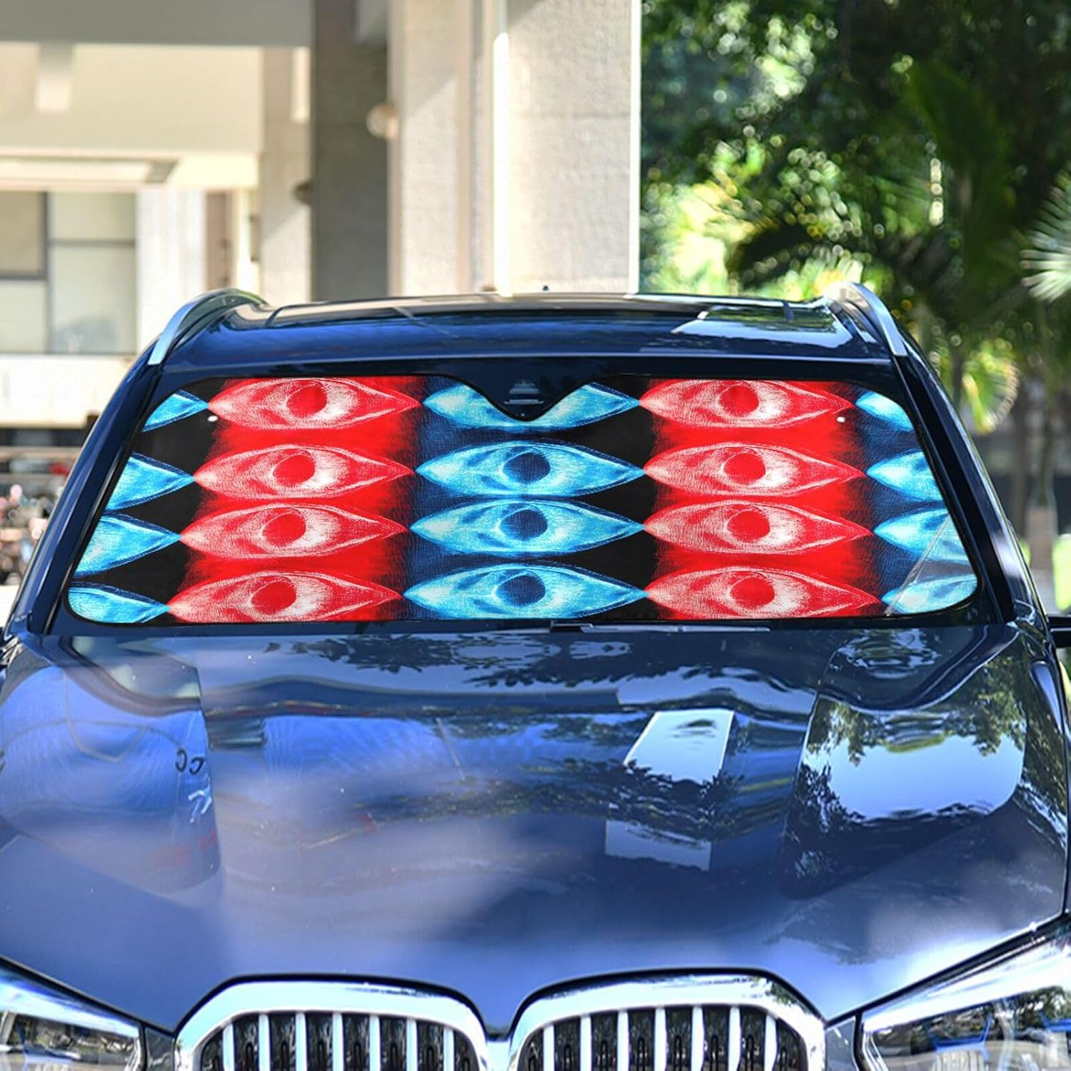 Car Windshield Sunshade Red Blue Evil Eyes Print Sun Visor for Car Block Heat and Sun UV Rays Large