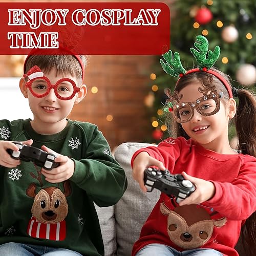 Miniatura 4 de Poen 80 piezas de marco de gafas de Navidad a granel con purpurina para decoración de gafas de sol de Navidad, disfraz de Navidad, gafas creativas,