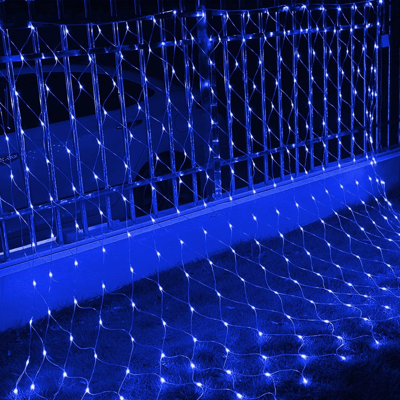 Halloween Lichternetz für Außen, LED Net Lights mit 8 Beleuchtung Modi, Anschließbarer Sicherer Adapter für Gärten, Büsche, Feste, Weihnachten Dekorative(10m x 8m 2600led, Blue)