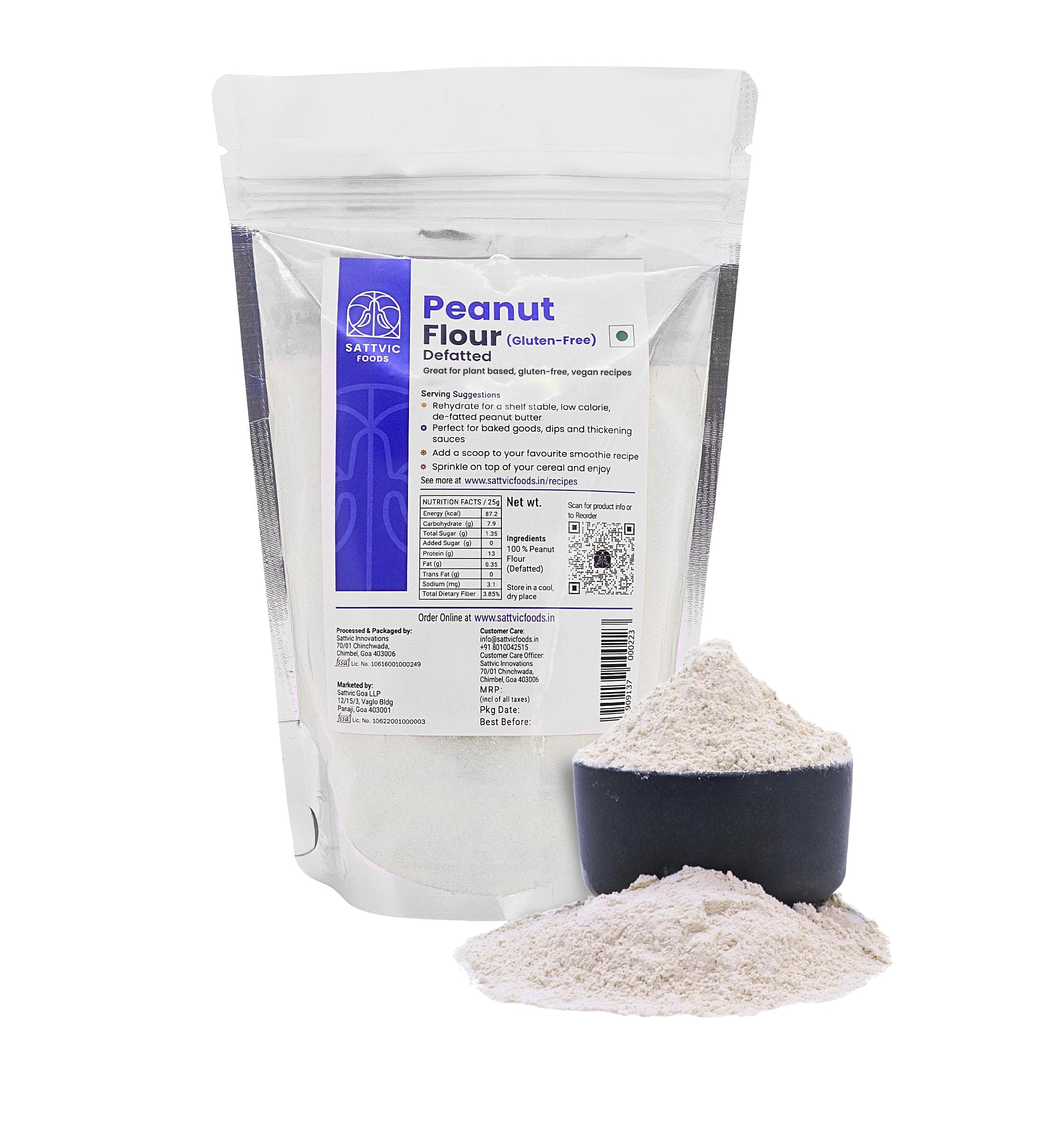 Sattvic Foods Defatted Peanut Flour (300g) | Plant-Based Vegan Flour, High Protein Content, Gluten Free, Keto-friendly & Nutrient Packed | Add to Smoothies, Protein bars, Baked Goods