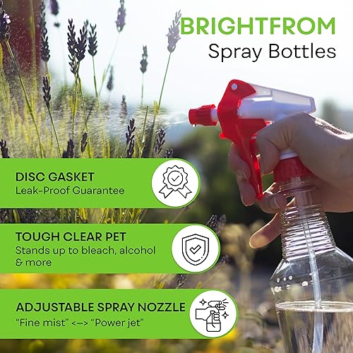 Miniatura 2 de BRIGHTFROM Botella pulverizadora de plástico, 16 onzas vacía, espray de gatillo ajustable fino para fluir, a prueba de fugas, transparente,