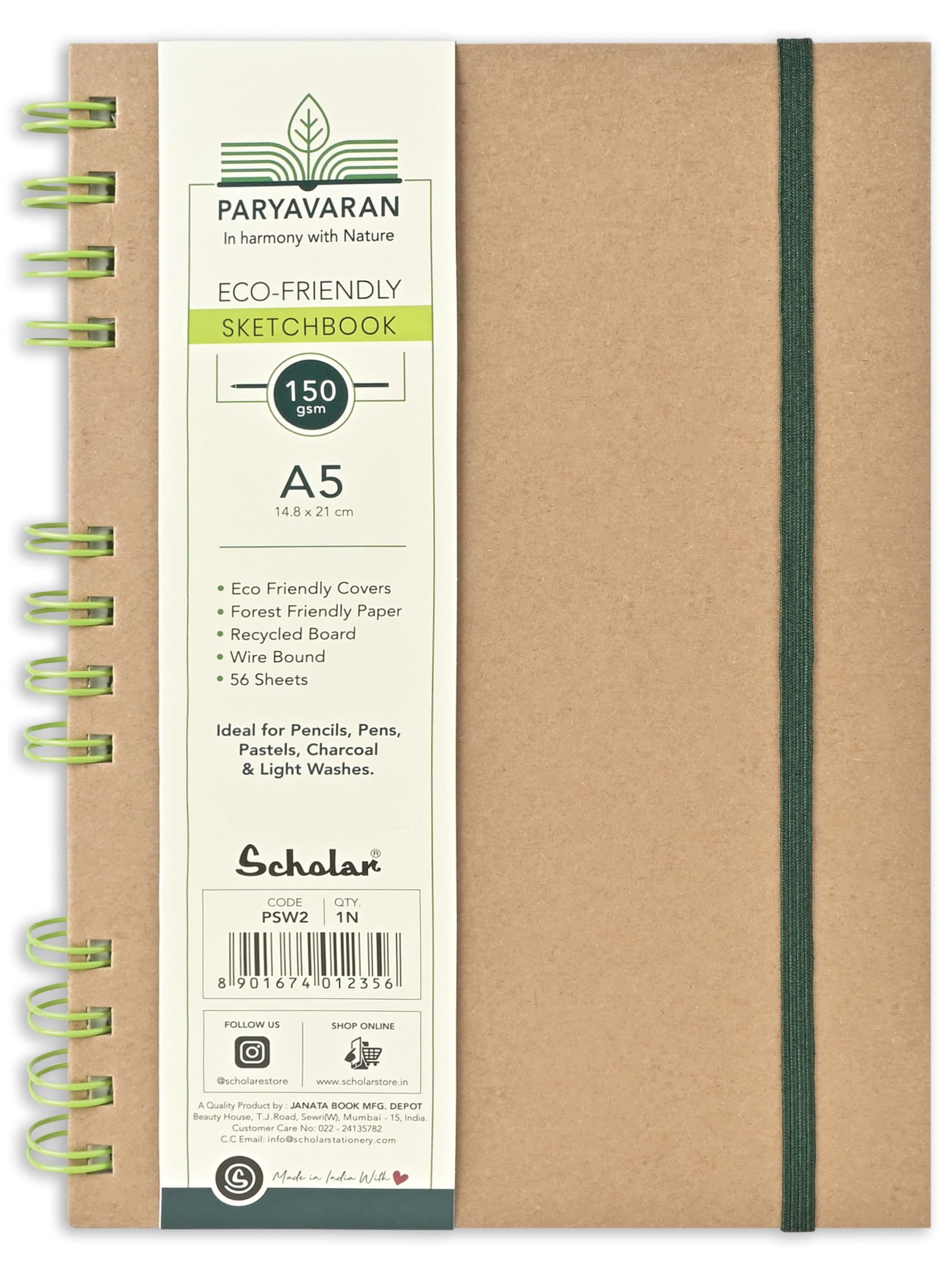 Scholar PARYAVARAN Sketch Book – 150 GSM Thick Drawing Paper | Wire Bound Square Sketchbook for Pencil, Charcoal, Ink & Light Watercolour (56 Sheets) (A5)-image-11