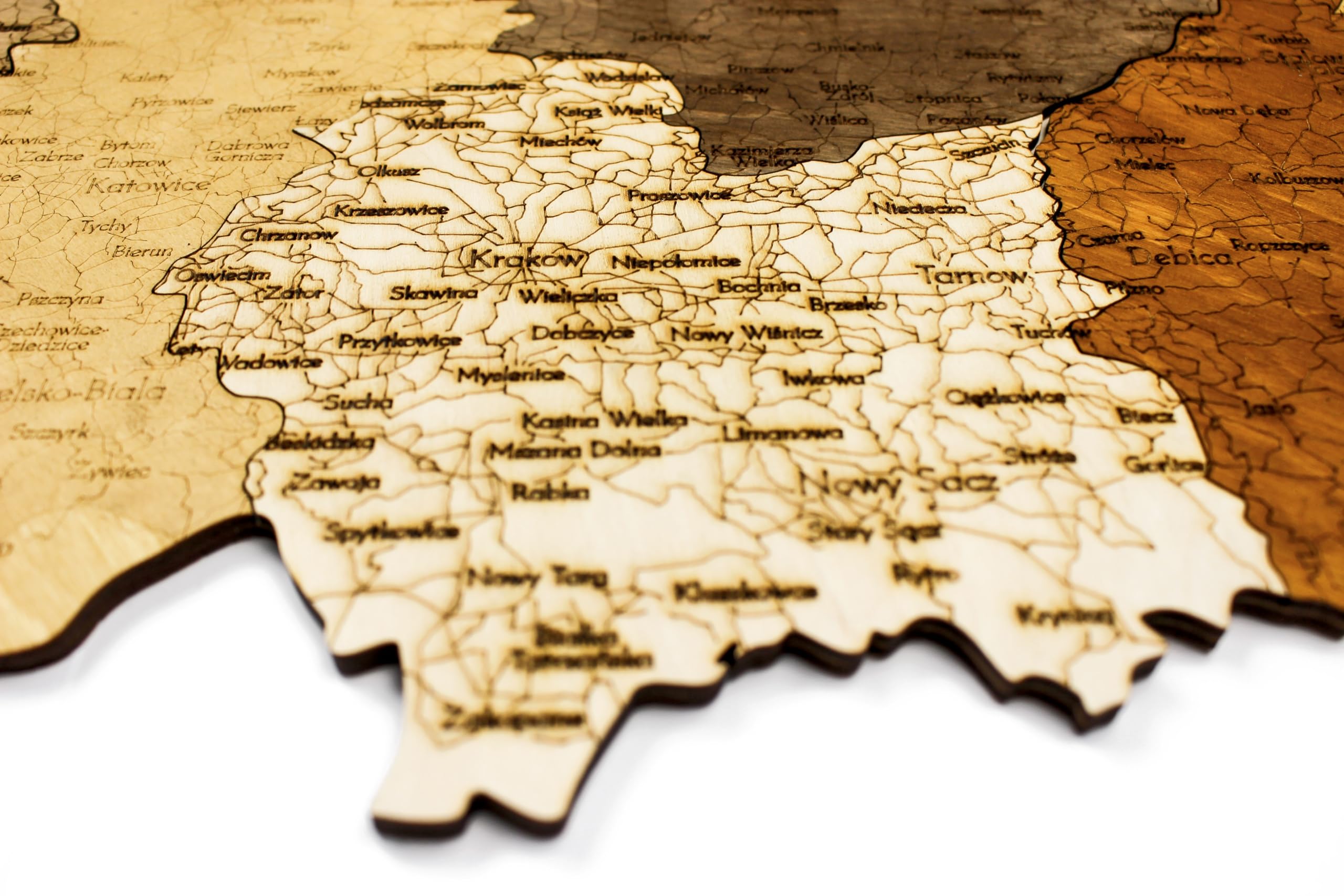 Drewniana mapa Polski na ścianę, puzzle 3D, dekoracyjna mapa z nazwami miast, dostępna w dwóch rozmiarach: 70x60 cm lub 88x75 cm (88 x 75 cm)