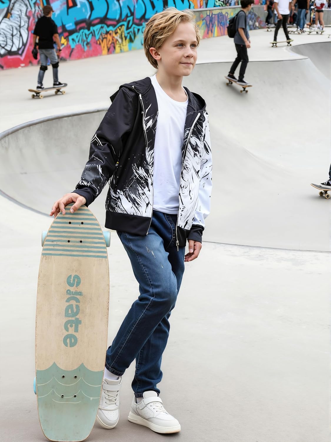 uideazone Boys Girls Zip Up Hoodies 3D Graphic Hooded Sweatshirts Hoody Coat with Pockets for Kids 6-14T - Image 4