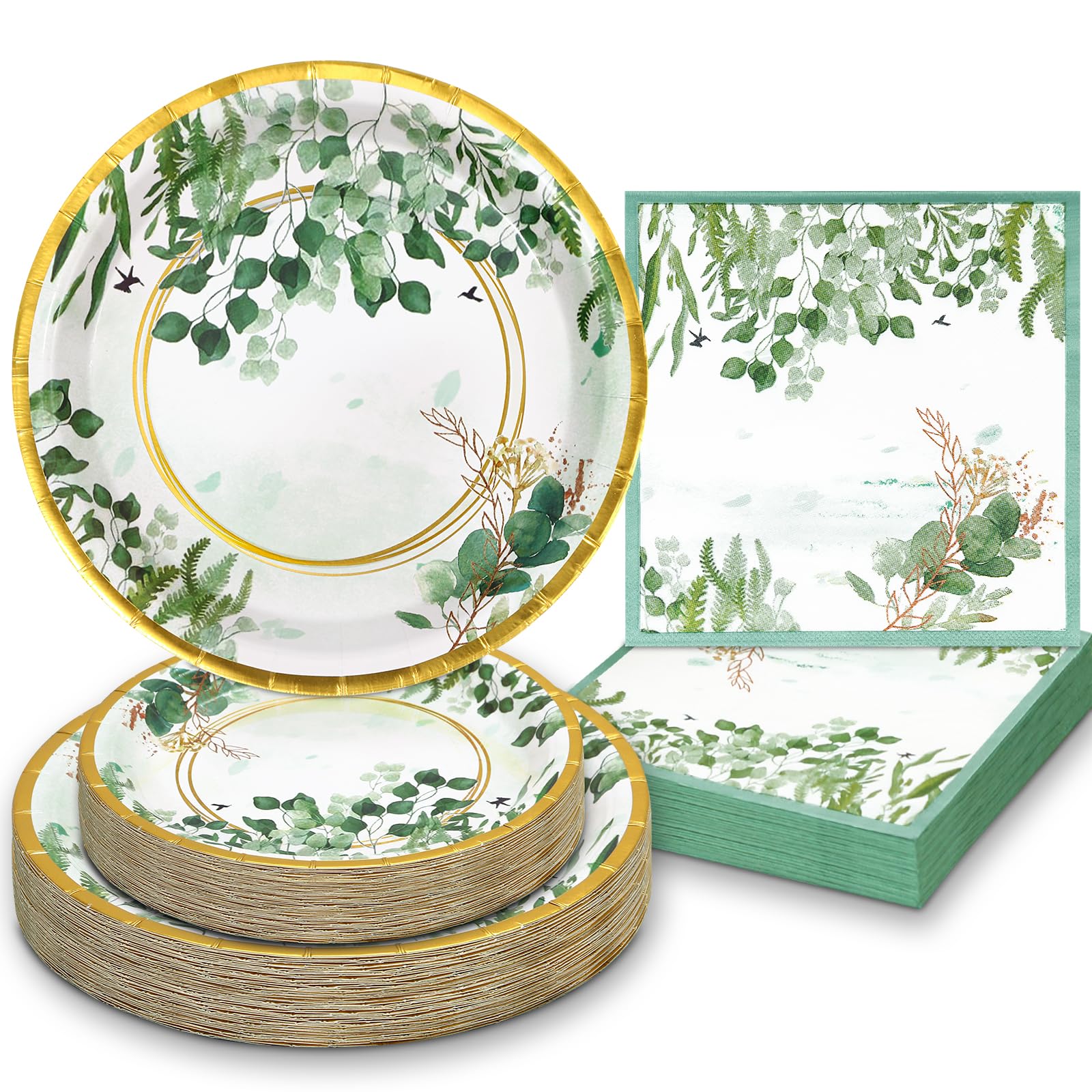 150 PCS Sage Green Party Decorations,Sage Green Plates and Napkins Serve 50 Guests,Eucalyptus Baby Shower Plates for Birthday Baby Shower Wedding Bridal Shower Graduation Engagement Decor