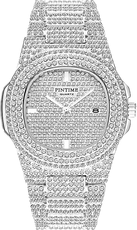 FANMIS Relojes de Diamantes de Cristal de Lujo Unisex Reloj analógico de Cuarzo de Moda de Oro Plateado Pulsera de Banda de Acero Inoxidable Cara Grande Mujer Hombre
