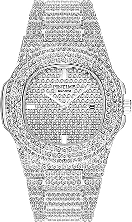FANMIS Unisex Luxury Crystal Diamond Watches Silver Gold Fashion Quartz Analog Watch Stainless Steel Band Bracelet Big Face Womens Mens