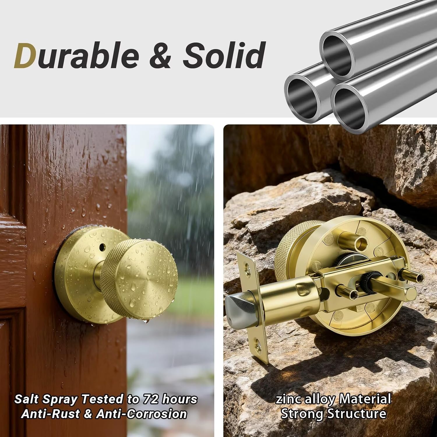 Knobonly 6 Pack Gold Door Knobs Interior, Privacy Door knobs with Lock, Round Door Knobs for Bedroom and Bathroom, Brass Door Handles Zinc Alloy