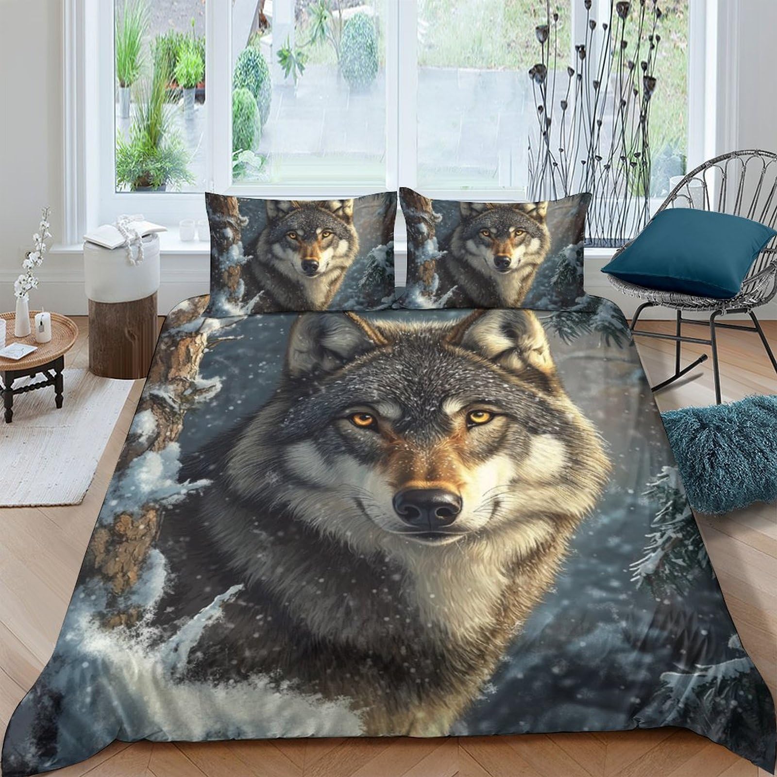 Ctjqhvkz Style-2 3D Printed Wolf River Fitted Sheet Microfiber Soft Bed Cover Forest Art Bedroom Decor Machine Washable Single（135X200cm）