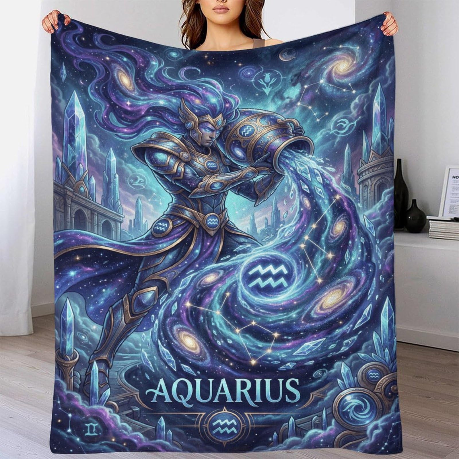 H3B8U2Y5 Aquarius Zodiac for for Flannel Throw Blanket, Bed Camping Travel