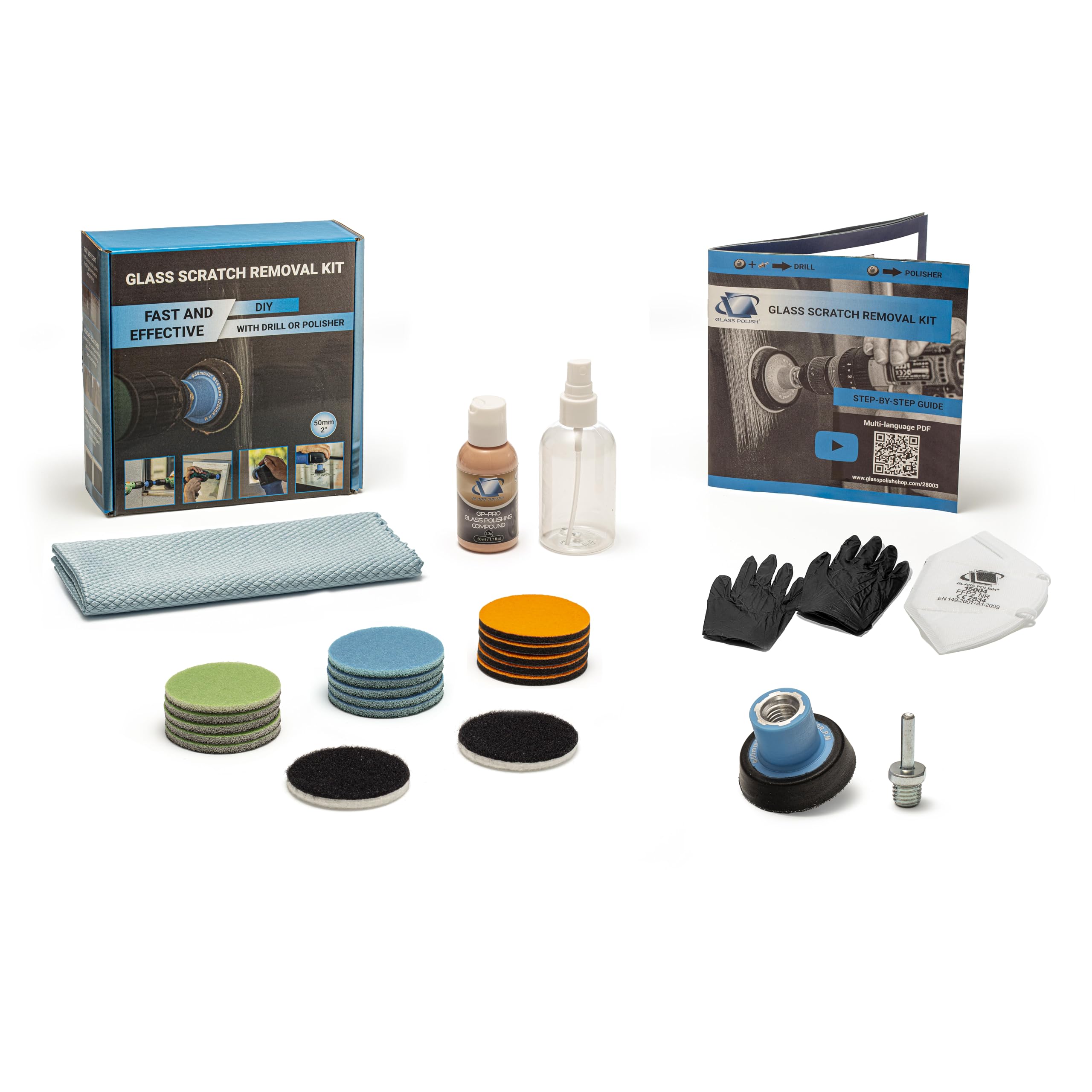GLASS POLISH DIY Kit di Rimozione Graffi su Vetro 50 mm per Lucidatura Efficace con Trapano o Lucidatrice, Ripara Graffi Profondi, Elimina Danni Superficiali e Ripristina Chiarezza e Brillantezza
