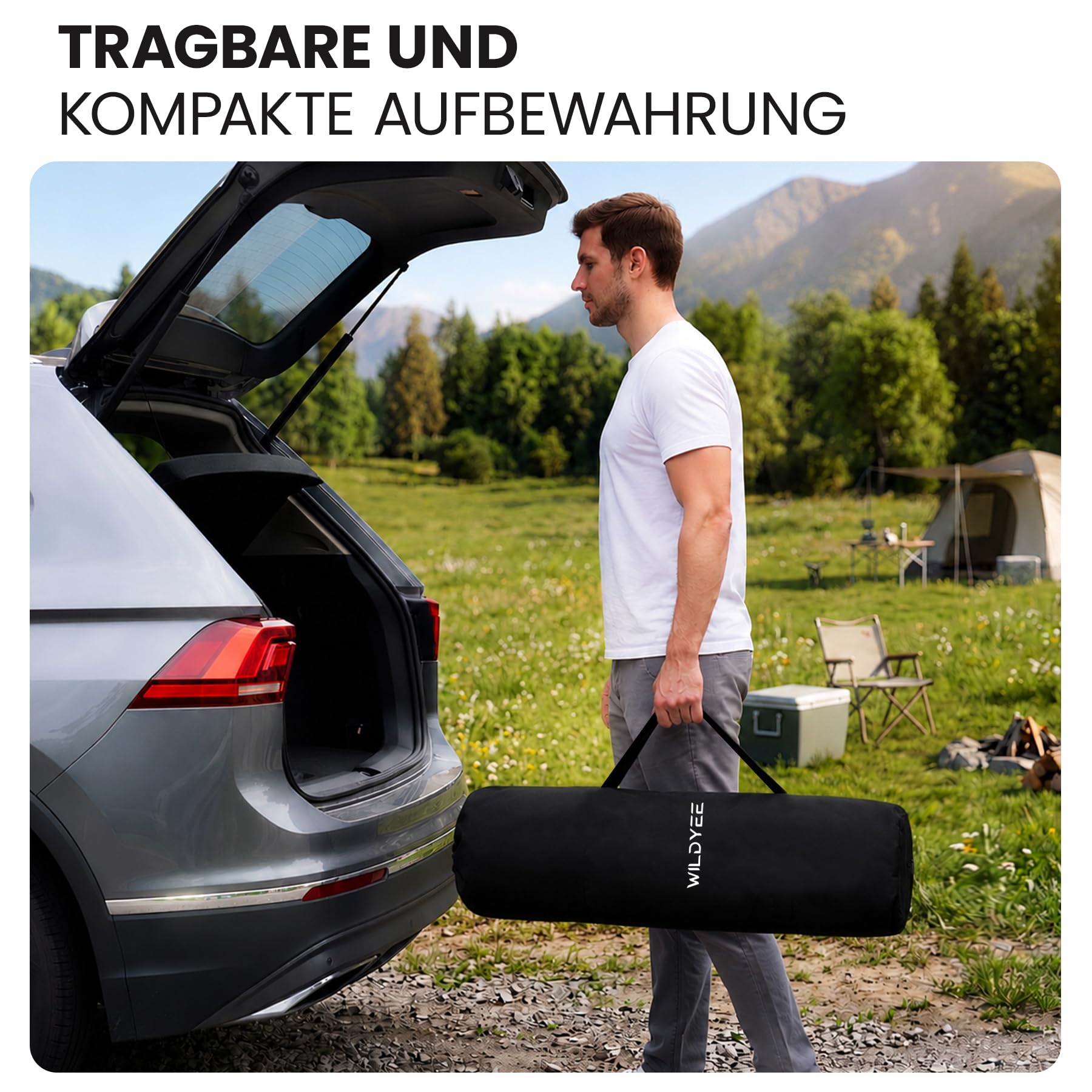 Campingstuhl Faltbar XXL mit Lendenkissen, 200kg Belastbar | Klappbar&Tragbar, Hochlehner, 800D Polyester, mit Getränkehalter Kühltasche Tragetasche, für Outdoor Garten Balkon Indoor
