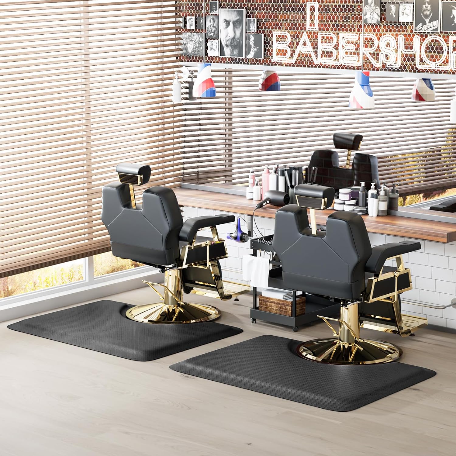 OmySalon 3ft x 4ft x 1/2inch Thick Salon Mat for Hair Stylist Anti Fatigue, Barber Floor Mat with Round Base, Hairdress Standing Matt Beauty Spa Barbershop Hairdressing Equipment