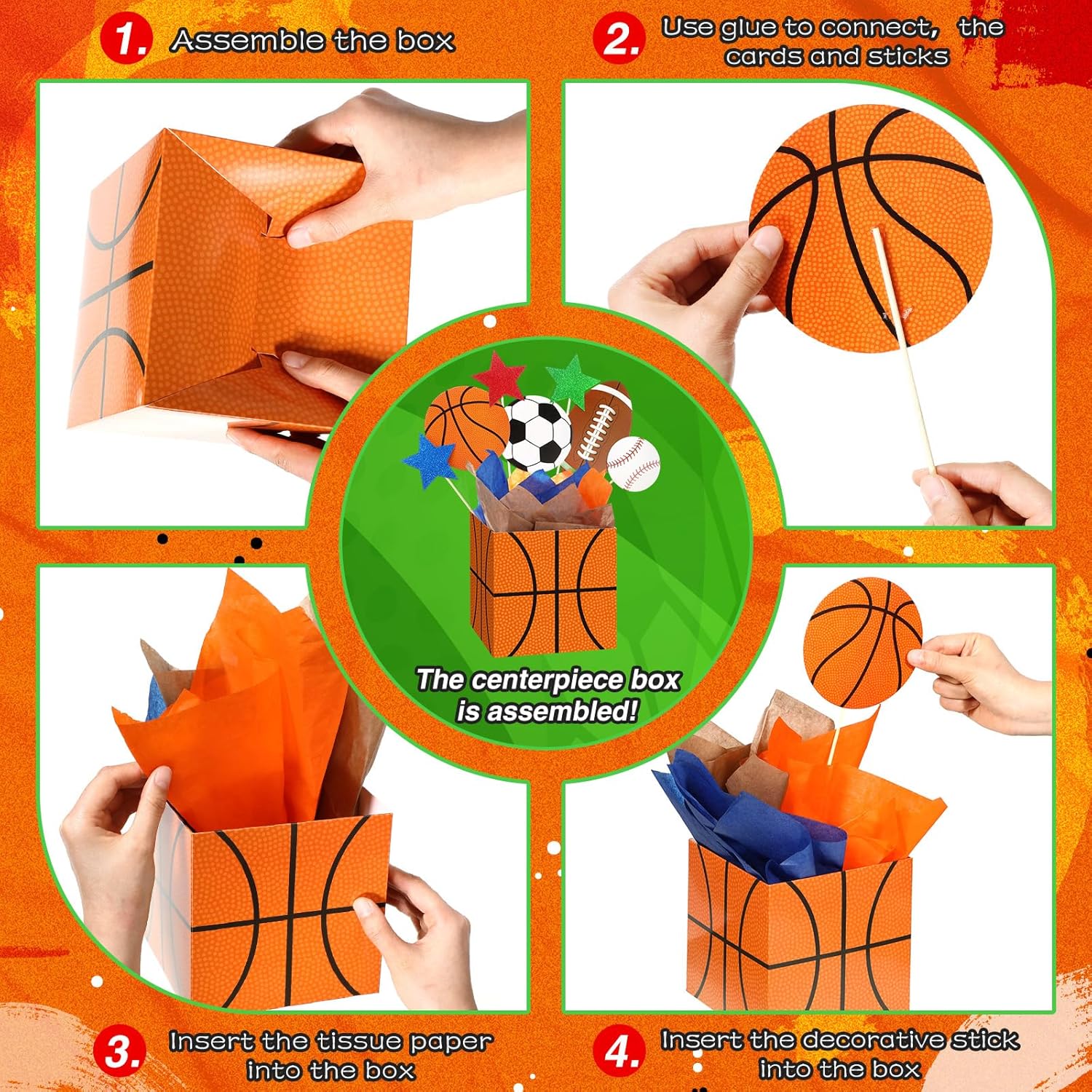TaoBary 8 Set Valentine's Day Sports Theme Party Decorations Boxes Football Party Table Centerpieces Sticks Basketball Baseball Table Toppers with Ball Cutouts for Baby Shower Supplies