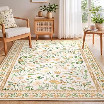SHACOS 5x7 Boho Rugs for Living Room, Floral Area Rugs for Bedroom