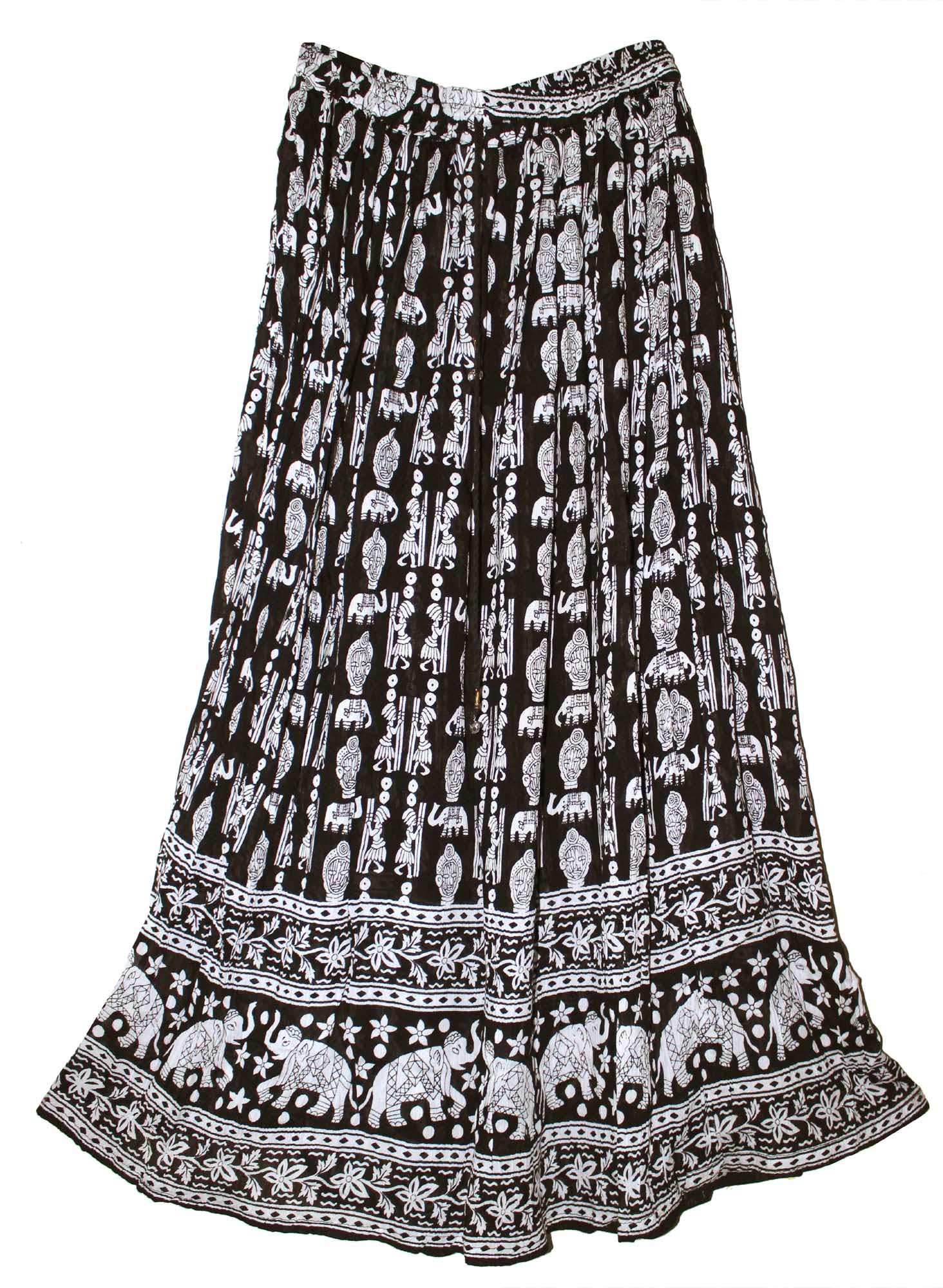 JNB Garments Indian Ethnic Broomstick Maxi Skirt for Women Boho Gypsy Hippie Retro Falda