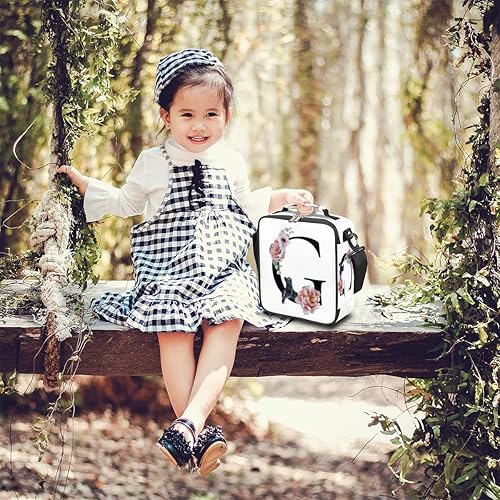 Miniatura 6 de Pardick Lonchera para niños y niñas, con aislamiento, con letra G, impermeable, con estampado floral, térmica, con correa para el hombro