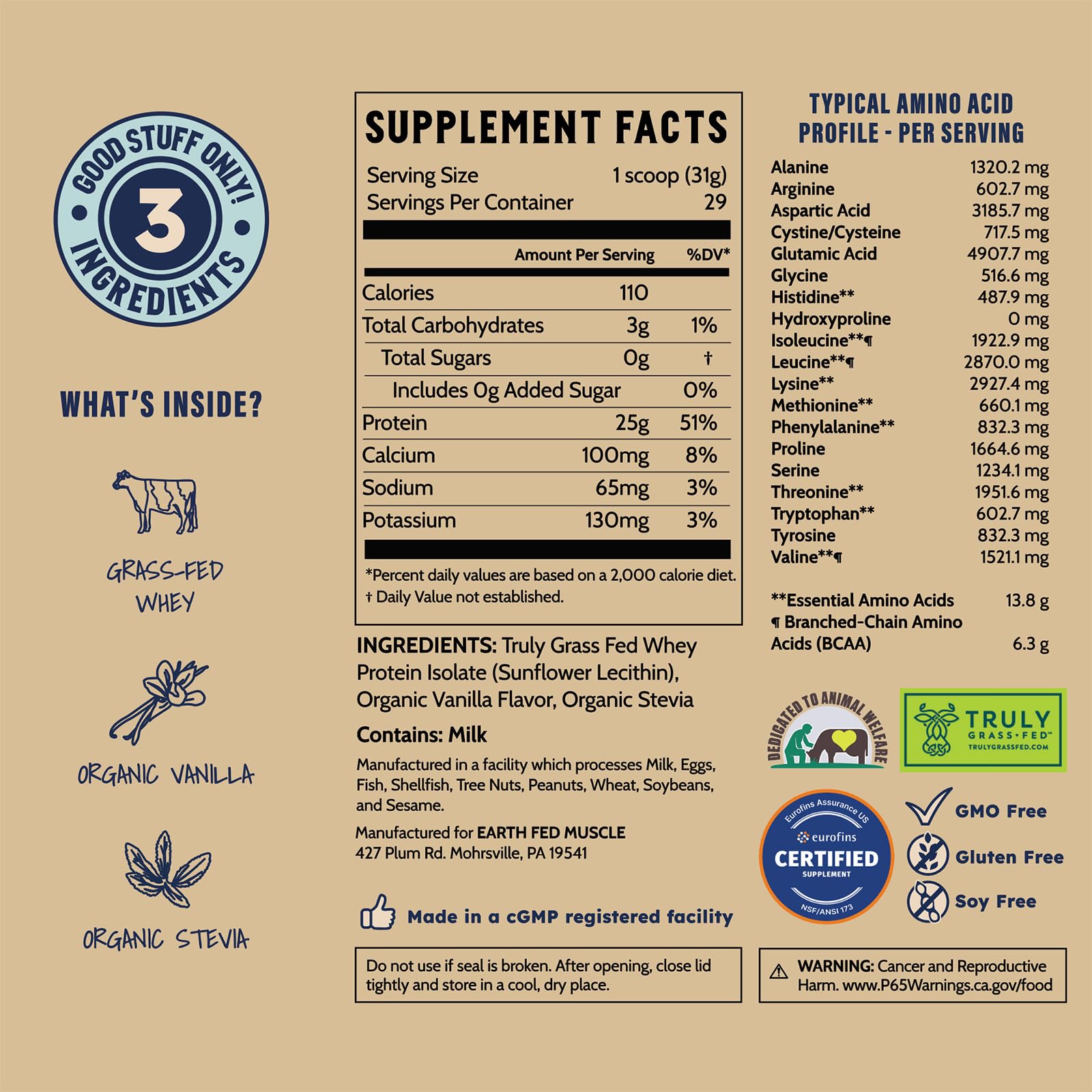 Earth Fed Muscle Whey Back Vanilla Irish Grass Fed Whey Protein Isolate — Amazon image 9