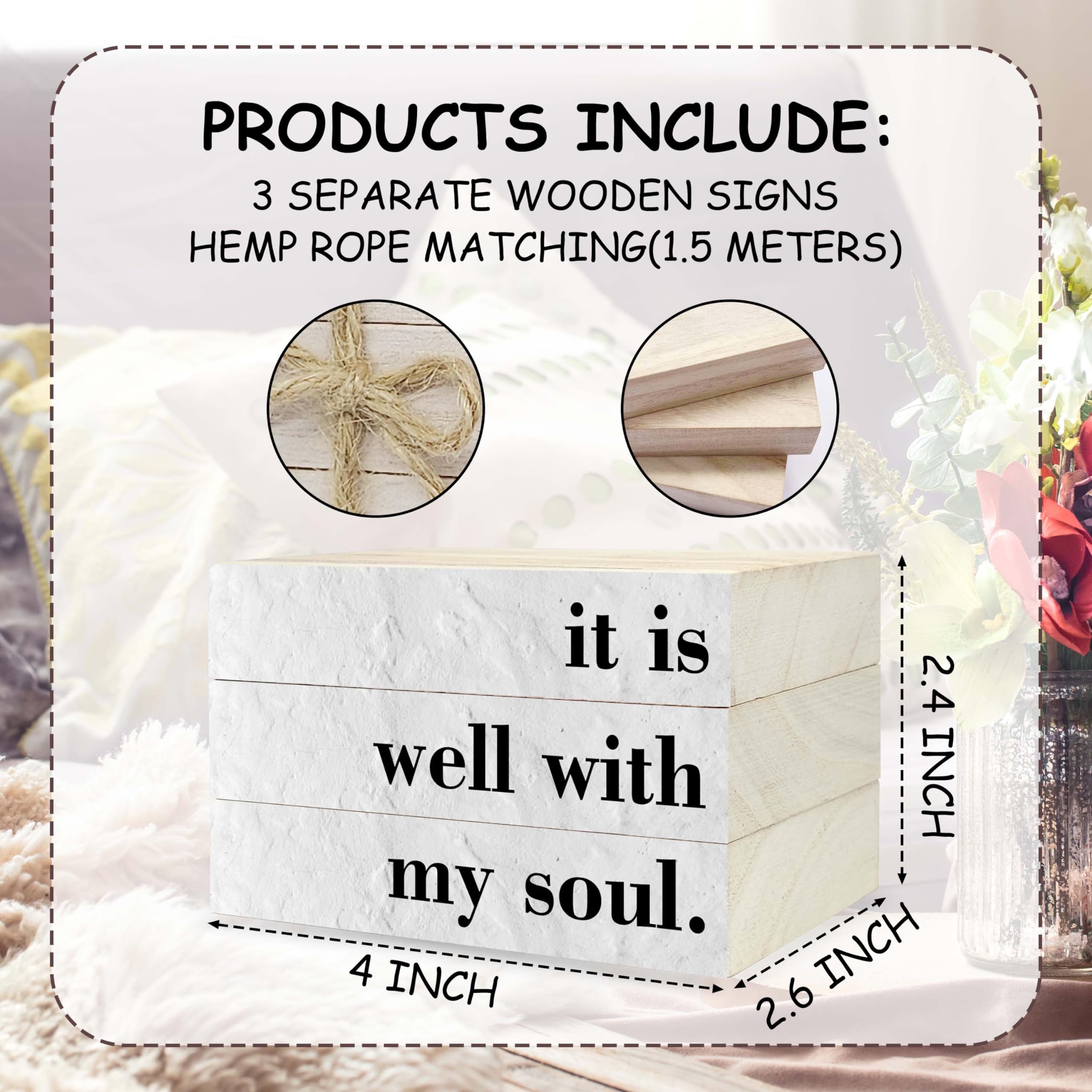 Decorative Books for Home Decor, Wood Book Stack for Table Decor, It is Well with My Soul Christian Decor Books for Living Room Bookshelf Office Coffee Bar, Farmhouse Stacked Books Decor (L15)