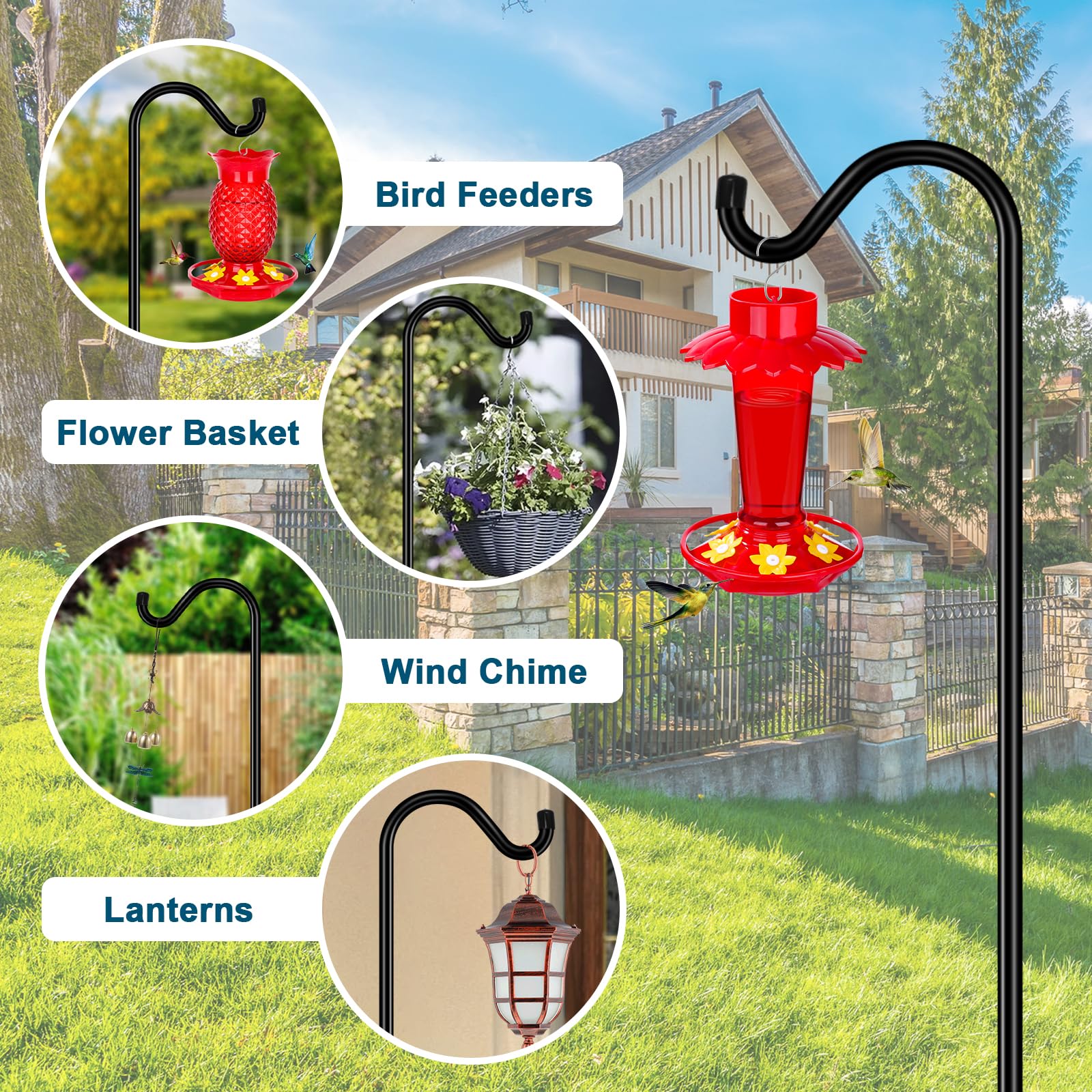 Gtongoko Verstellbarer Schäferhaken 160 Cm - 5 Zinken, Gartenhaken Für Vogelfutter, Pflanzenkörbe
