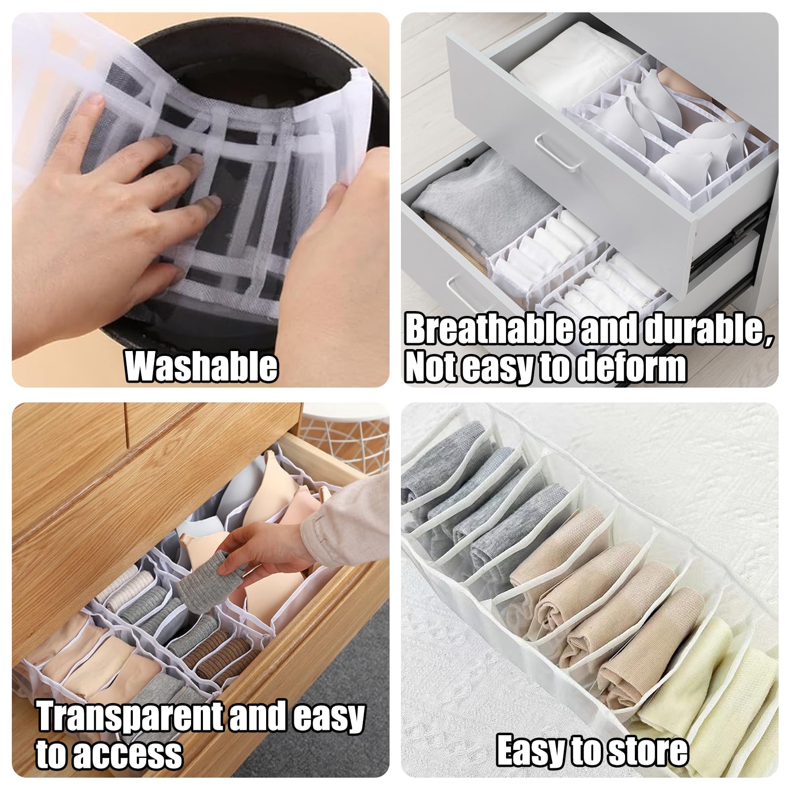 VPB Underwear drawer organiser 3 Pcs Wardrobe Storage Clothes Organizer Foldable bra organise sock drawer organiser Drawer dividers for bras socks neck ties and handkerchiefs - Image 2
