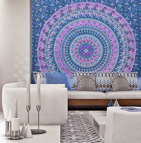 Popular Handicrafts tapiz hippie mandala, bohemio, psicodélico, con diseño floral intrínseco, cubrecama hindú, mágico para pensar, 215 cm x 230 cm