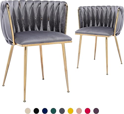 Juego de 2 sillas de comedor de terciopelo, sillas tapizadas tejidas para sala de estar, sillas modernas de cocina y comedor, sillas decorativas de