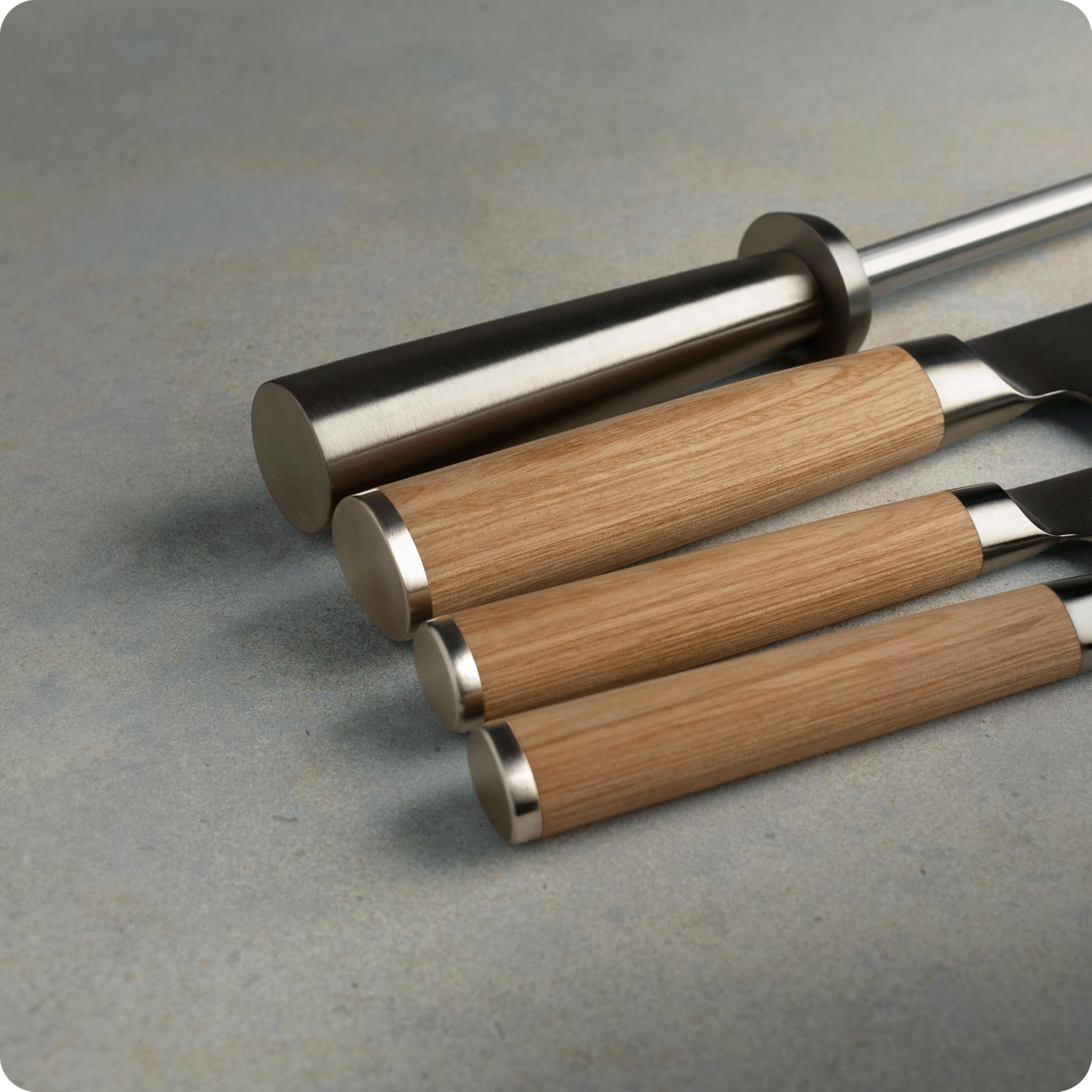 Shun Classic Blonde - Juego de 5 cuchillos de iniciación para cocinero, utilidad y cuchillos de pelar con acero pulido y bloque; asas de madera Pakka, cuchillas VG-MAX, grande