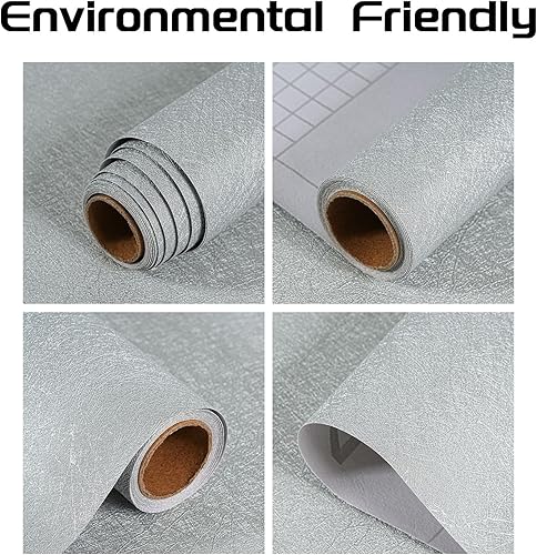 Miniatura 2 de Papel tapiz de seda gris plateado, autoadhesivo, de 15.7 x 500 pulgadas, para despegar y pegar, fácil de pegar, papel de contacto de pared para