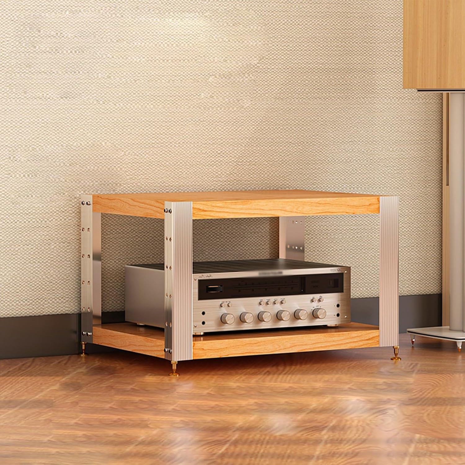 Double-Decker WiFi Router Storage Cabinet - Hollow Design for Home Studio & Cuter Room Cherry Wood Finish Stylish for Electronics & Accessories