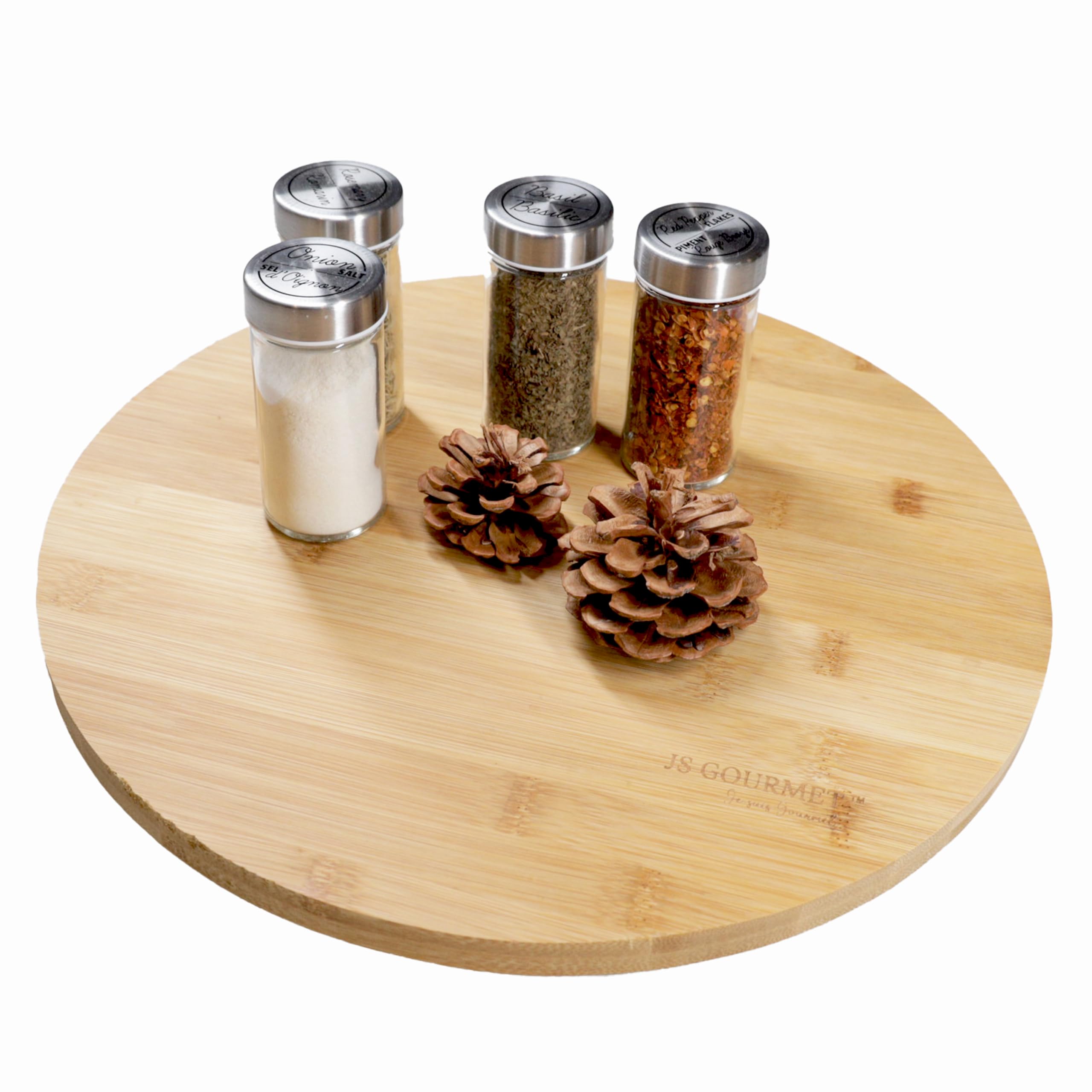 JS Gourmet14-Inch Bamboo Round Lazy Susan Turntable, Wooden Lazy Susan Organizer, Perfect for Kitchen Pantry, Shelves, Counters, Tables, and Beyond, Providing Convenient Spice Rack Solution