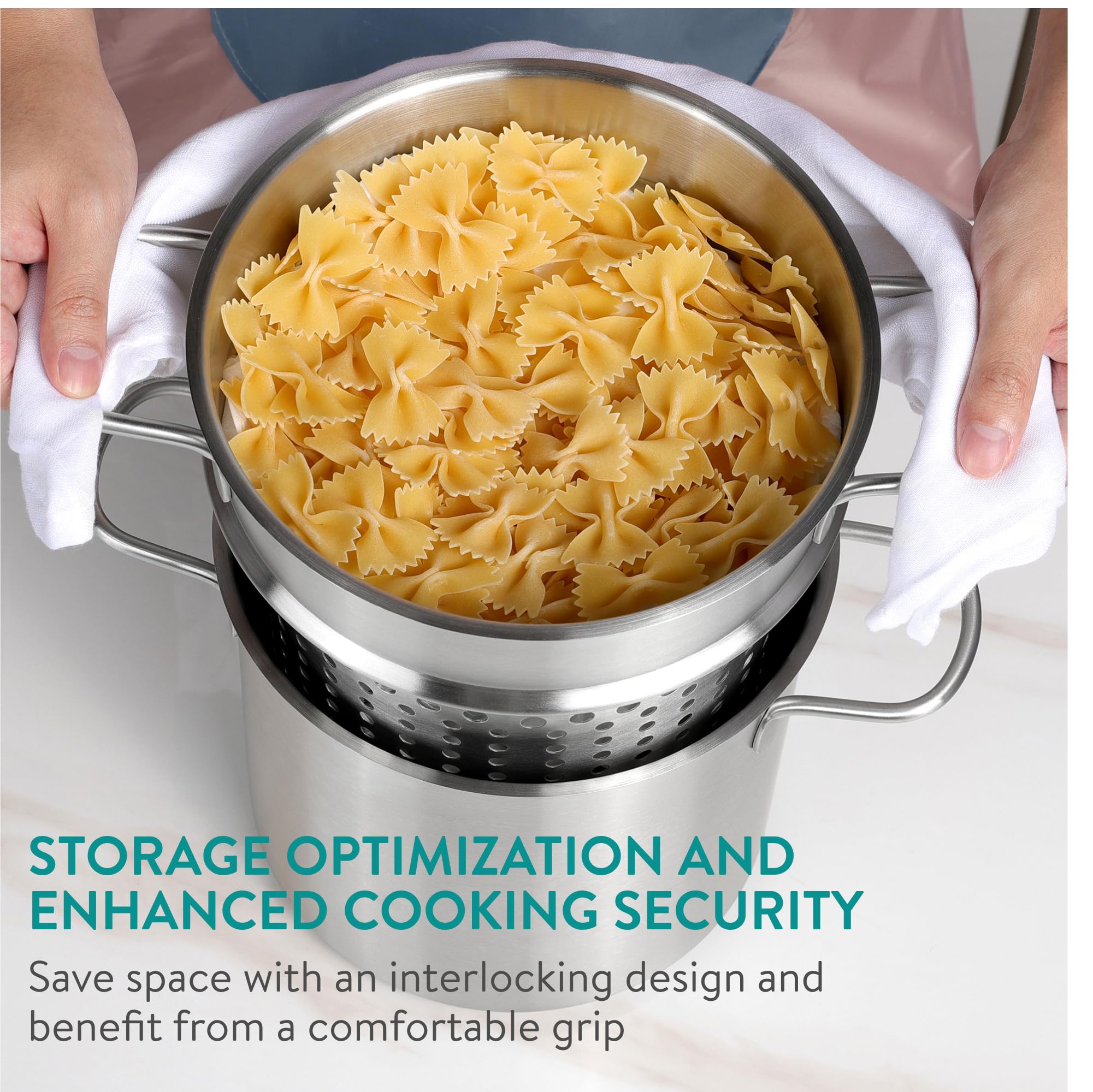 Navaris Olla de acero inoxidable para pasta y verduras, 5.7 L (6.1 cuartos de galón) – Maceta versátil – Apto para inducción, gas, eléctrico y horno – Lavavajillas