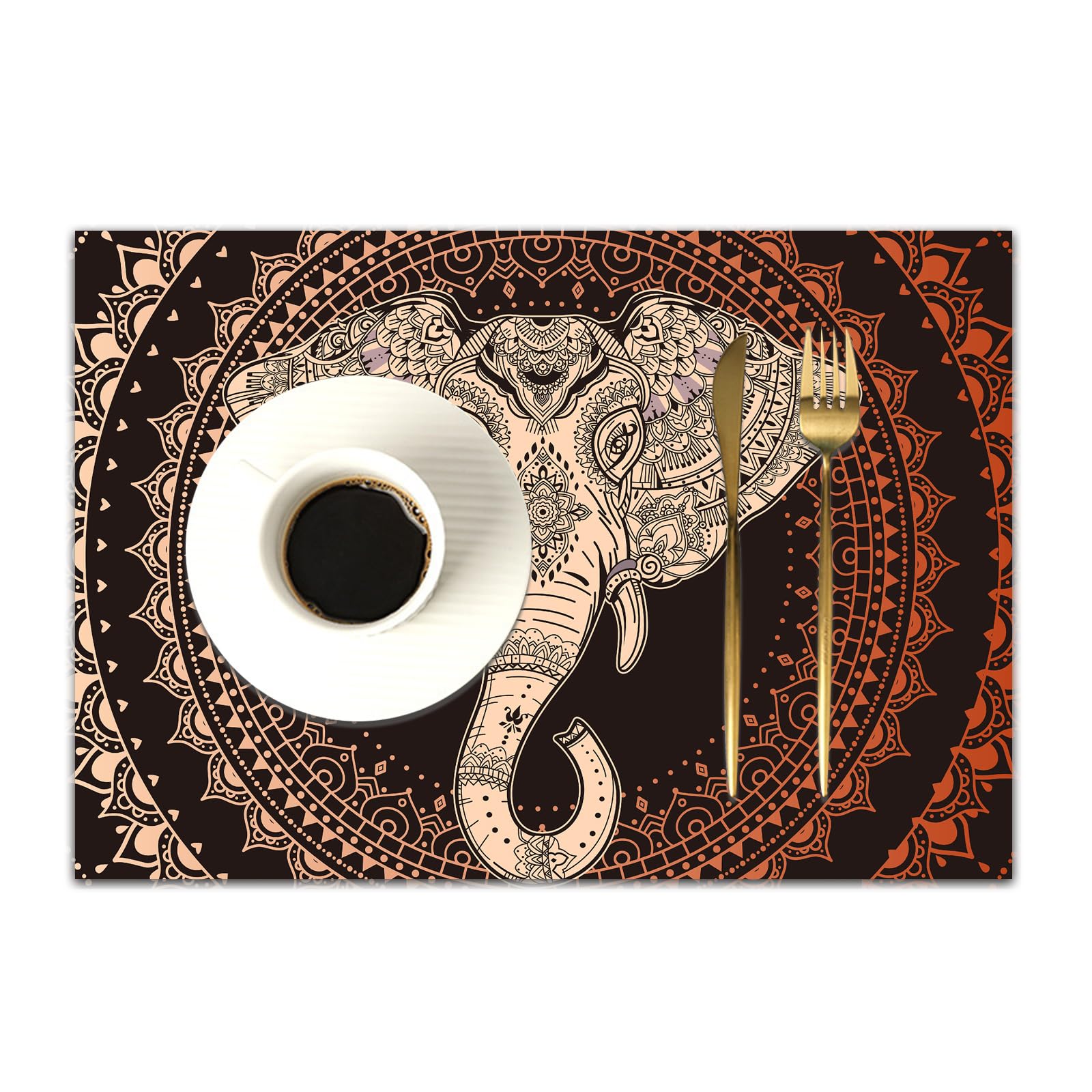 Dasnk Vintage Graphic Indian Elephant. - A3 Table Mats Set Of 4 Woven Vinyl Place Mats For Dinner Table Washable & Durable Indoor/Outdoor Use Table Accessories,Vintage Graphic Indian Elephant.,12X18in